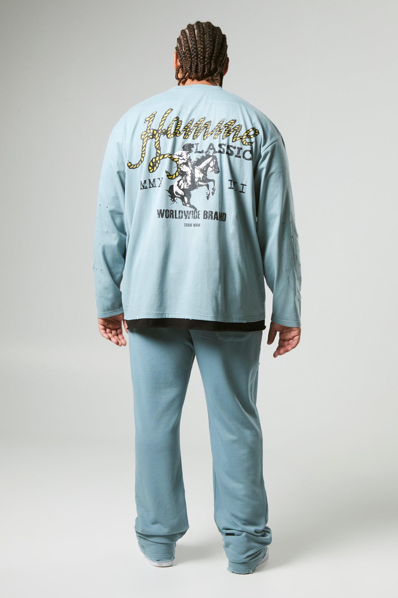 Plus Distressed Flared Sweatpants | boohooMAN USA Product Image