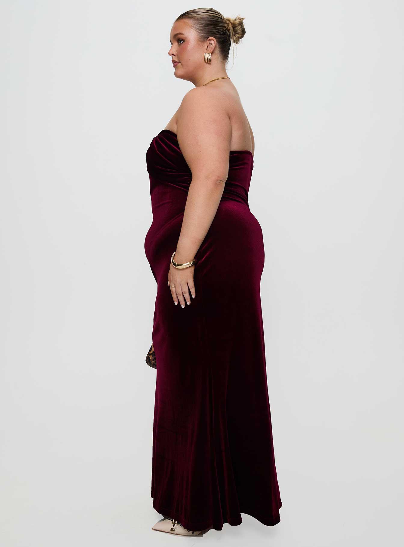 Irena Strapless Maxi Dress Burgundy Curve Product Image