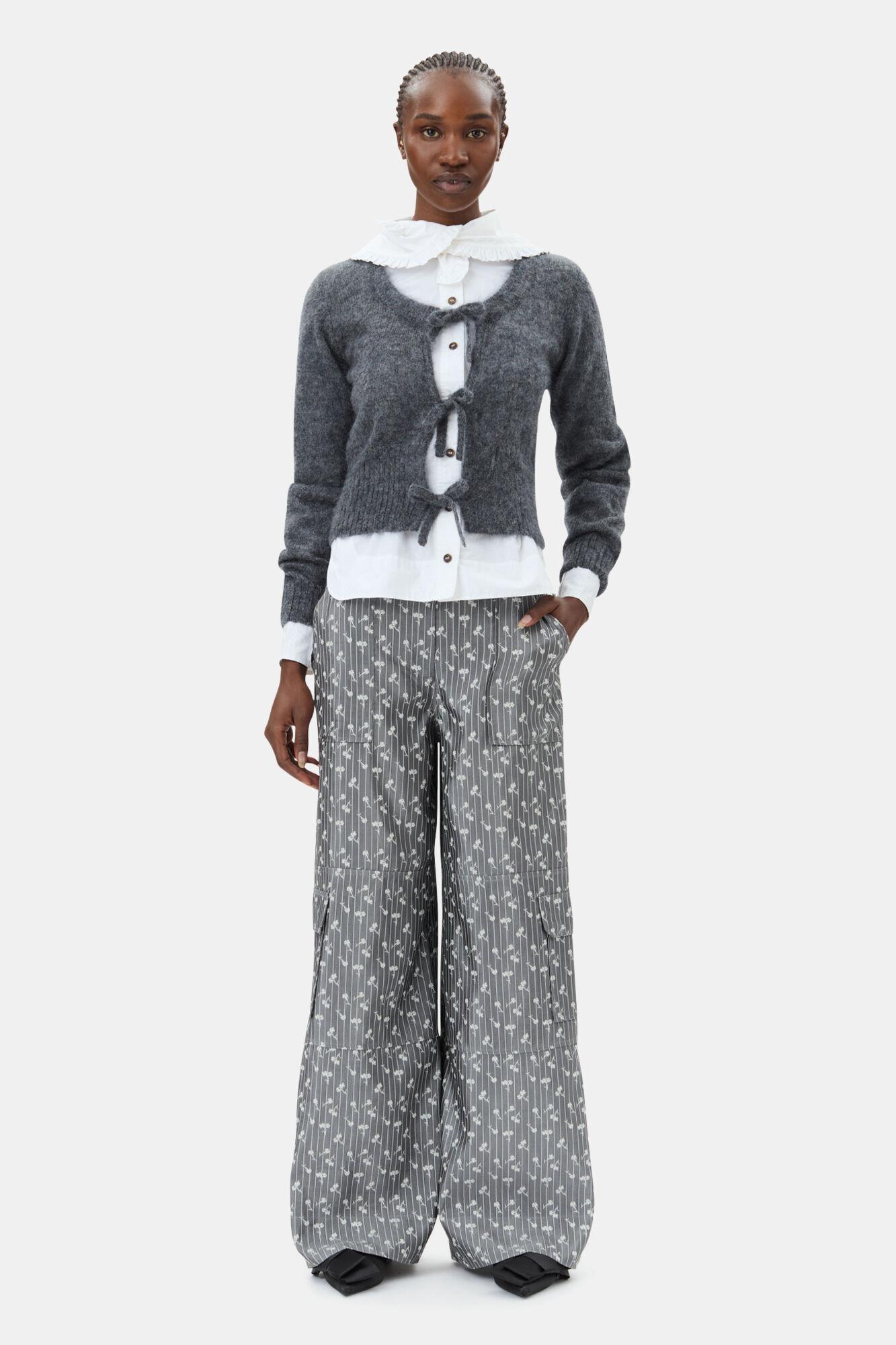 Grey Light Mohair Tie String Cardigan Product Image