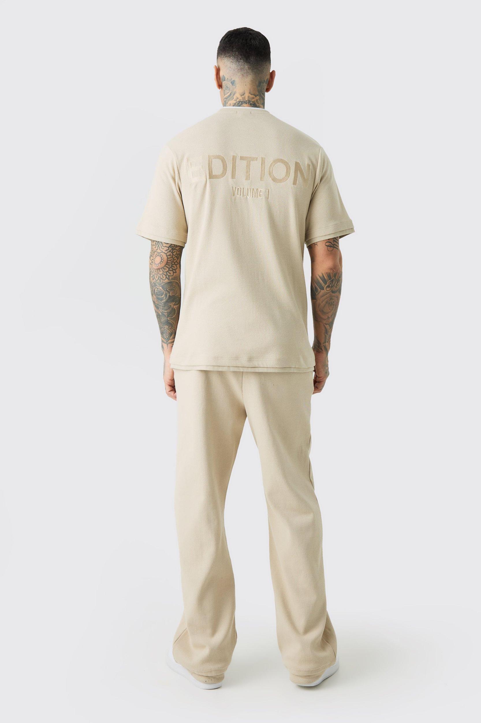 Tall EDITION Straight Ribbed Heavyweight Split Hem Sweatpants | boohooMAN USA Product Image