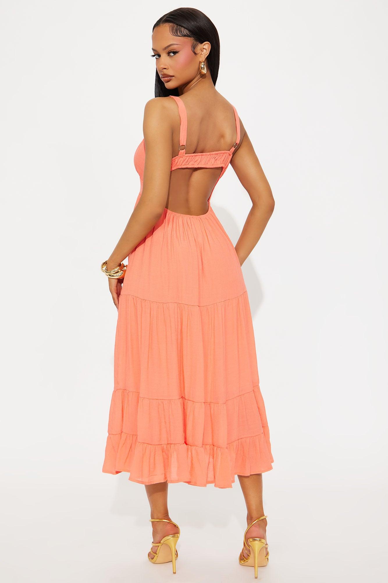 Gwenyth Gauze Midi Dress - Coral Product Image