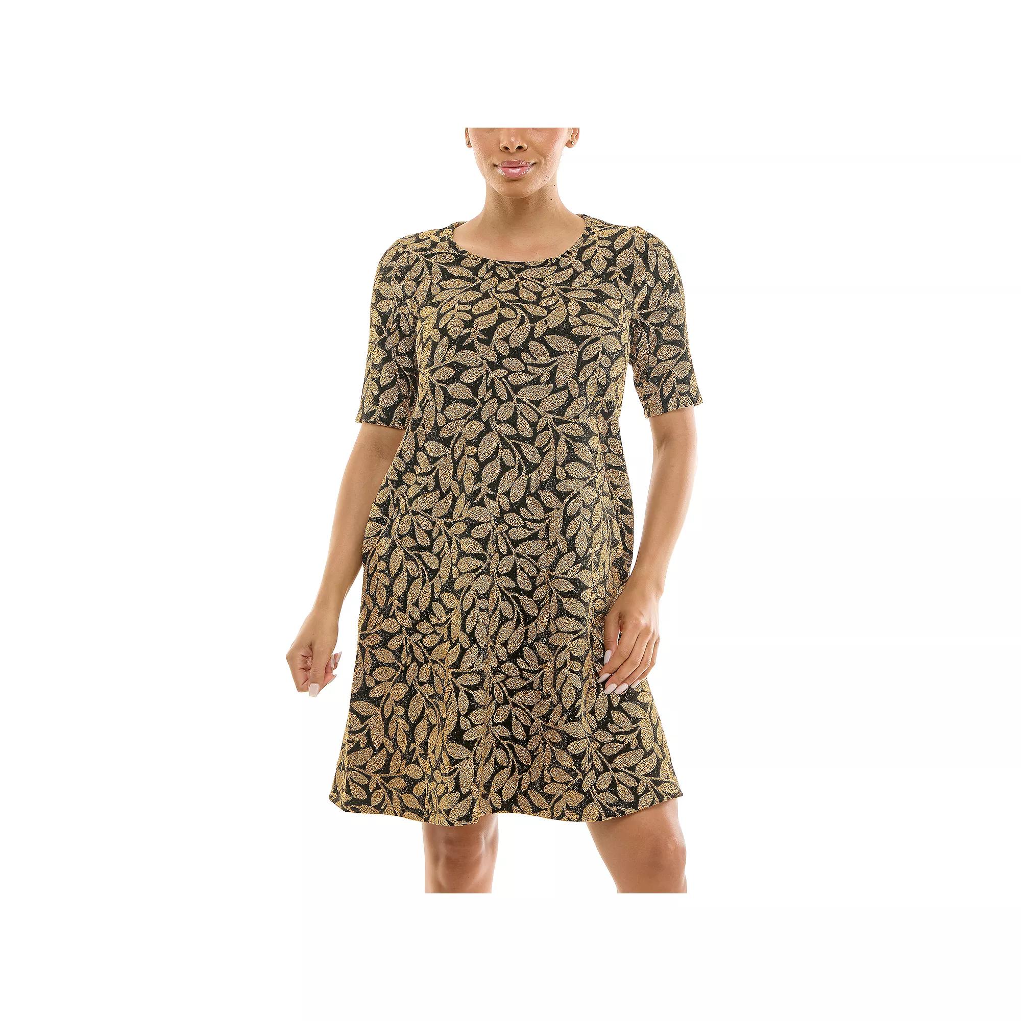 Women's Nina Leonard Print Trapeze Pocket Dress, Size: Large, Black Gold Product Image