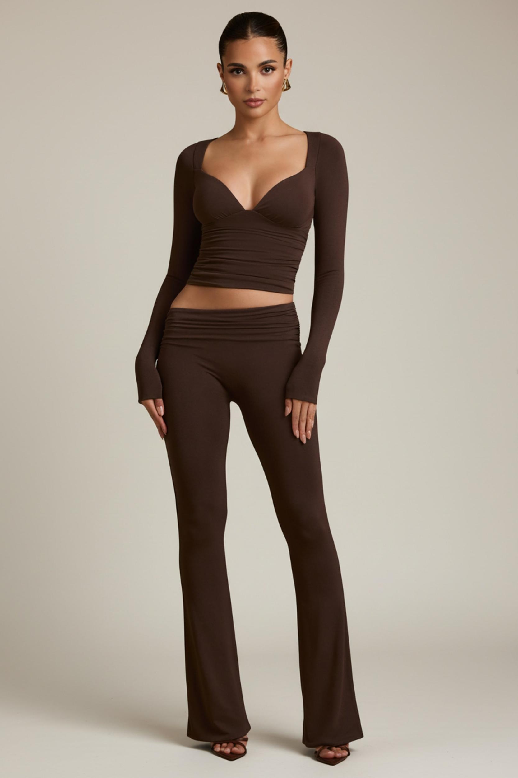 Modal Ruched Long-Sleeve Top in Chocolate Brown Product Image