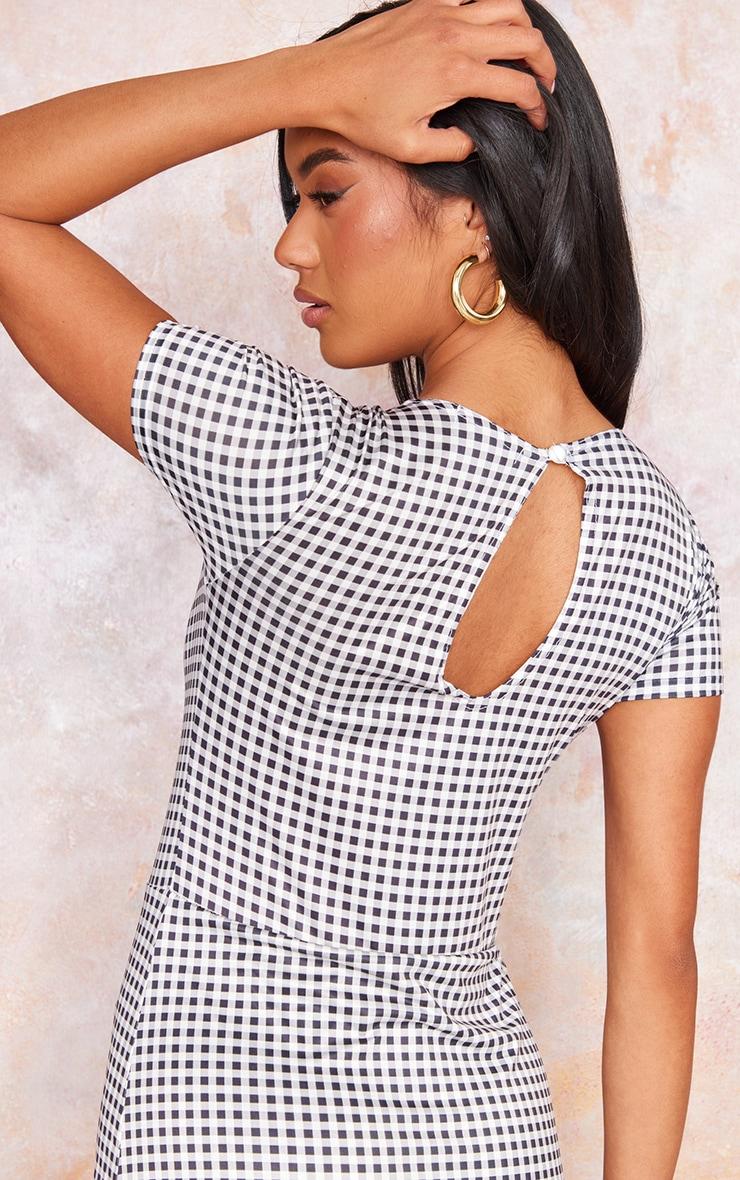 Monochrome Gingham Print Cap Sleeve Slinky Skort Romper Product Image