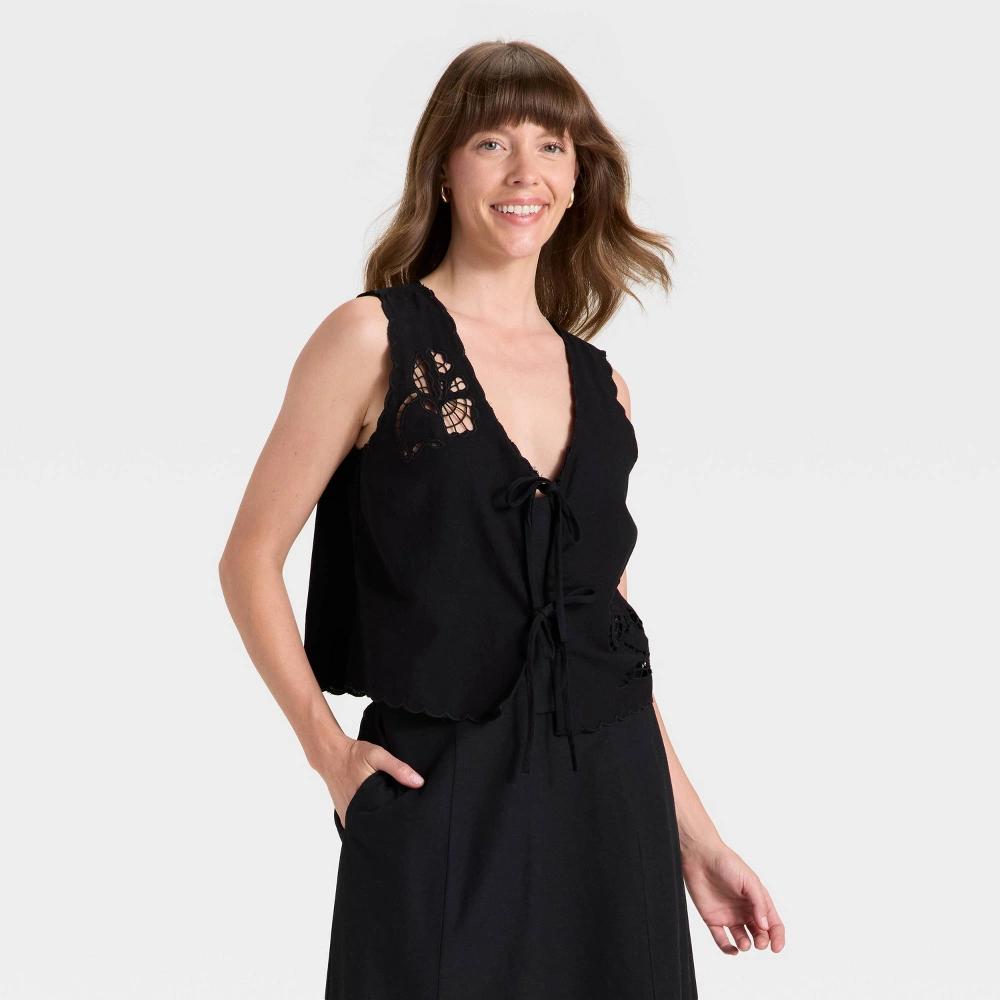 Women's Tie-Front Fashion Vest - Universal Thread™ Black L Product Image