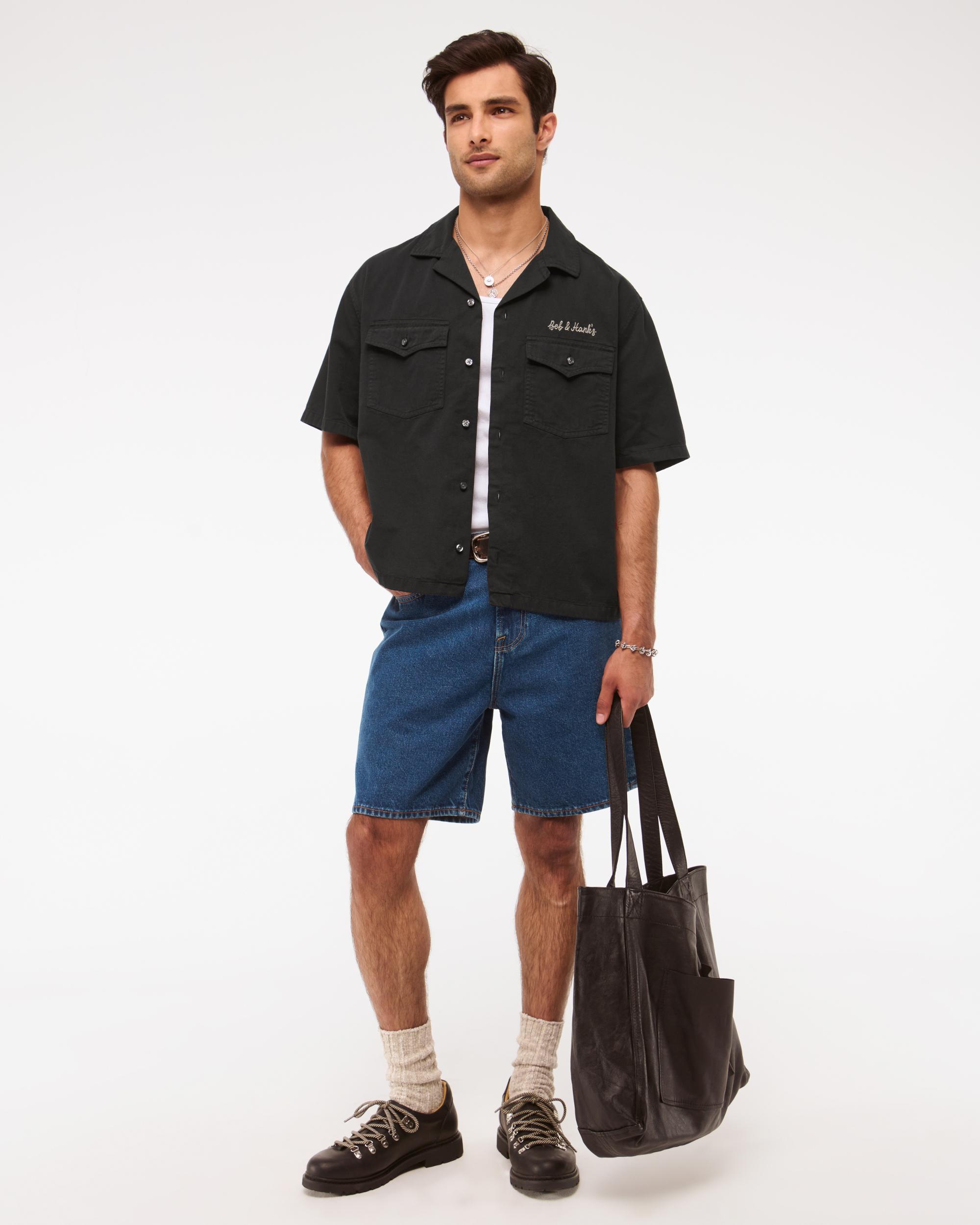 Short-Sleeve Cropped Western Graphic Button-Up Shirt Product Image