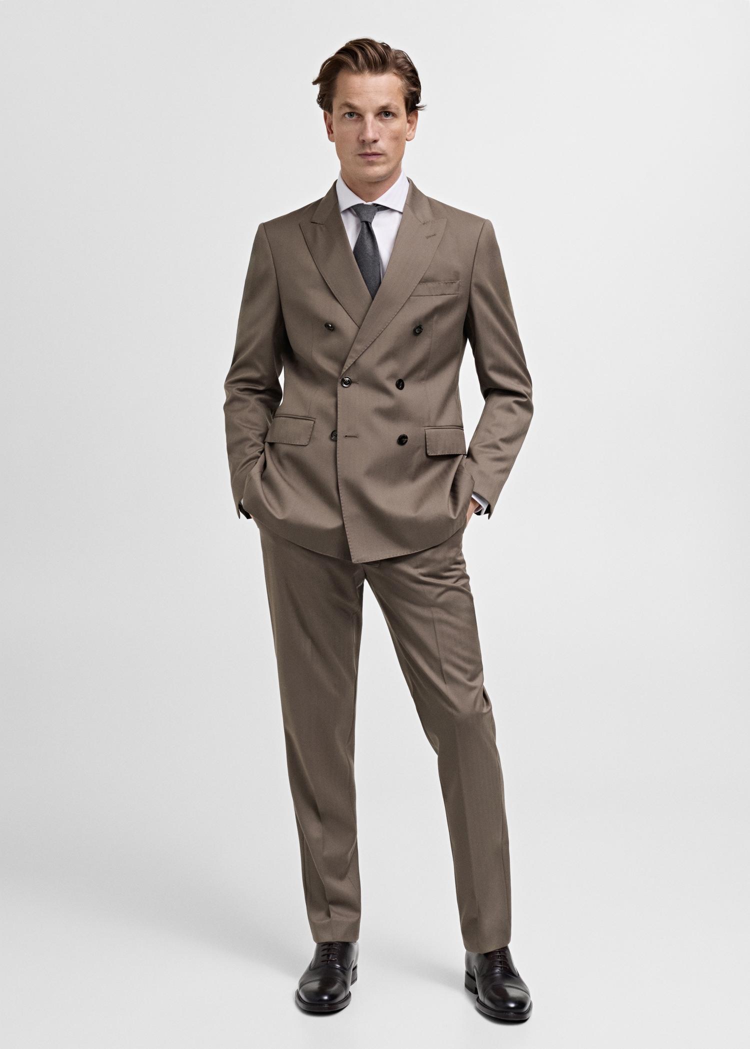 100% virgin wool herringbone suit pants - Men | MANGO USA Product Image