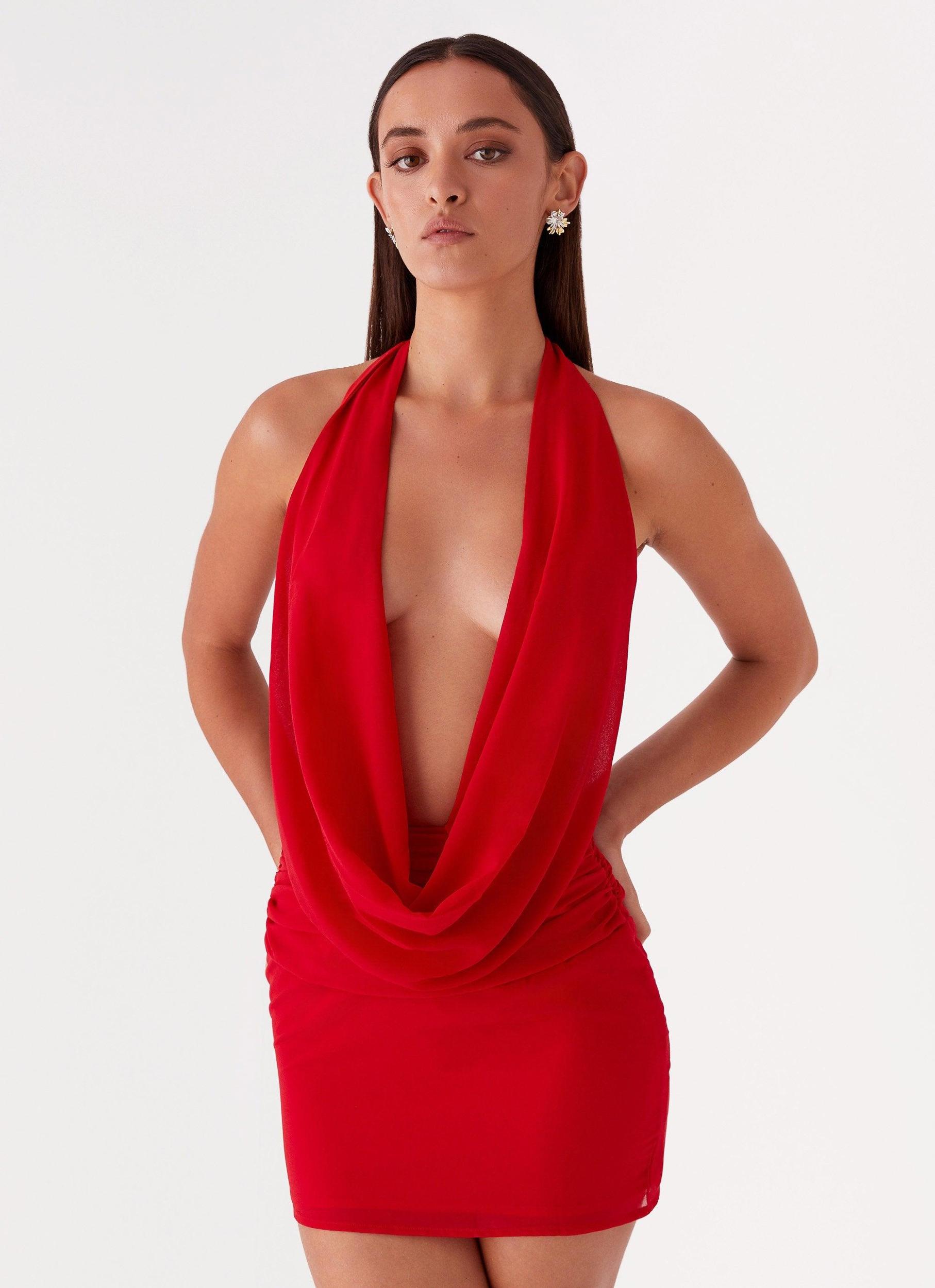 Elysia Chiffon Mini Dress - Red Product Image
