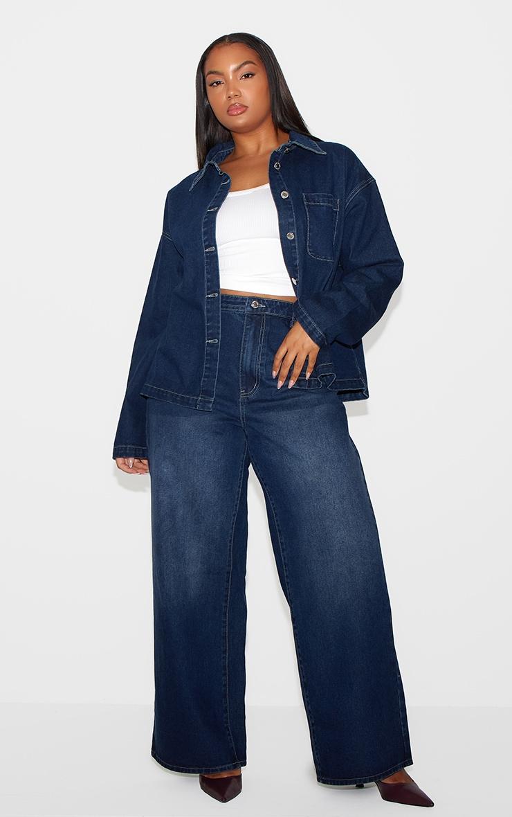  Plus Indigo Long Sleeve Boxy Denim Shirt Product Image