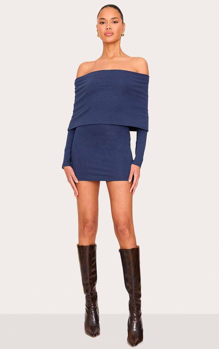 Navy Cotton Super Oversized Bardot Mini Dress Product Image