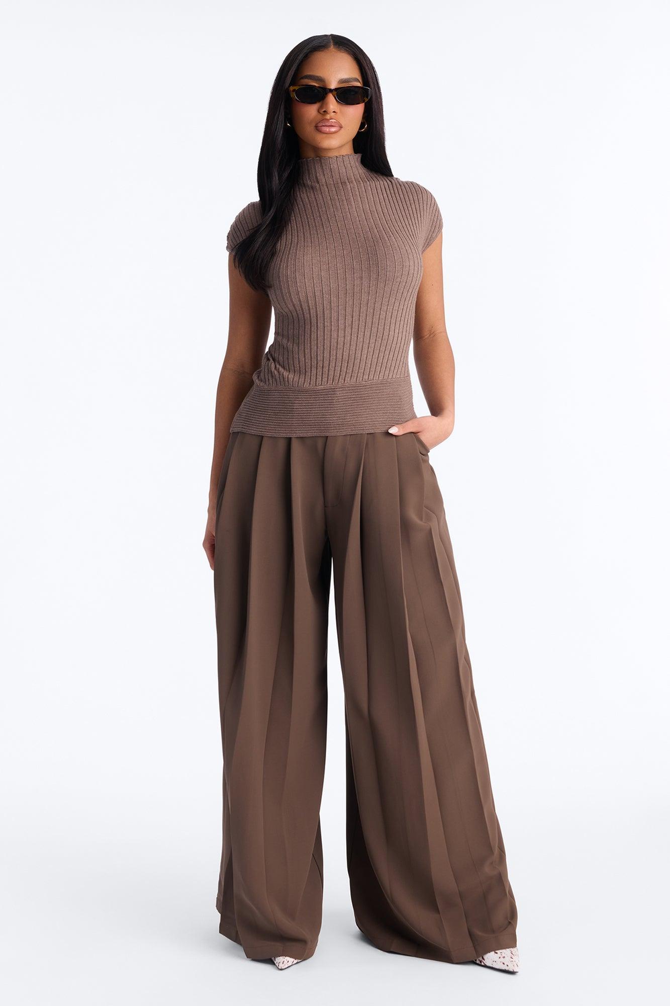 Ordinary Life Mock Neck Sweater Top - Mocha Female Product Image