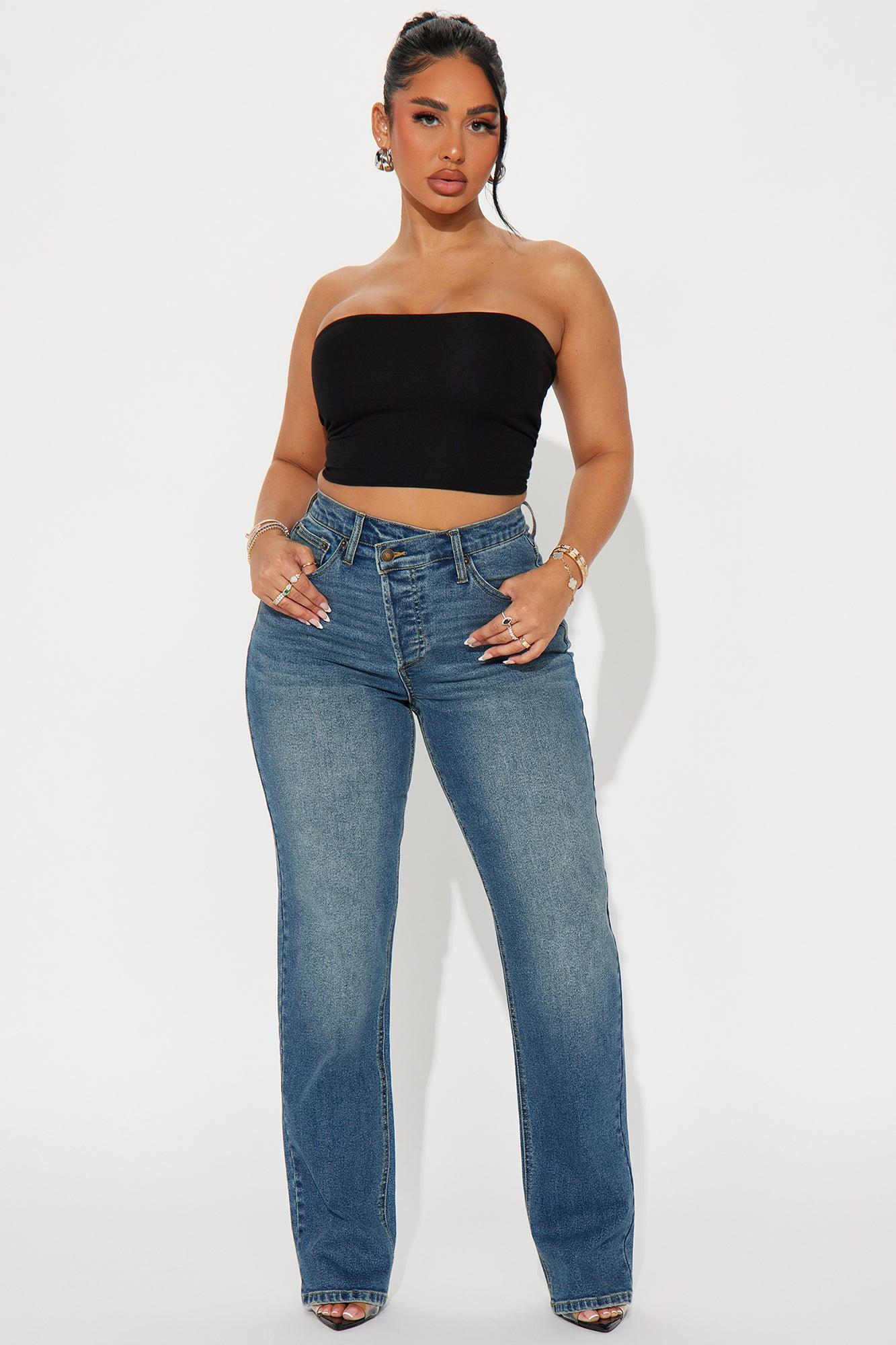 In Sync Stretch Crossover Straight Leg Jeans - Dark Wash Product Image
