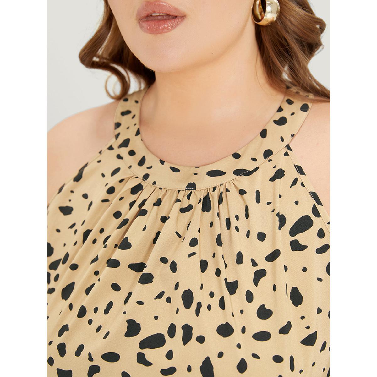 Plus Size Leopard Print Halter Pocket Belted Ruffle Hem Dress Bronze Women Elegant Gathered Halter neck Sleeveless Curvy Midi Dress BloomChic 22-24/3X Product Image