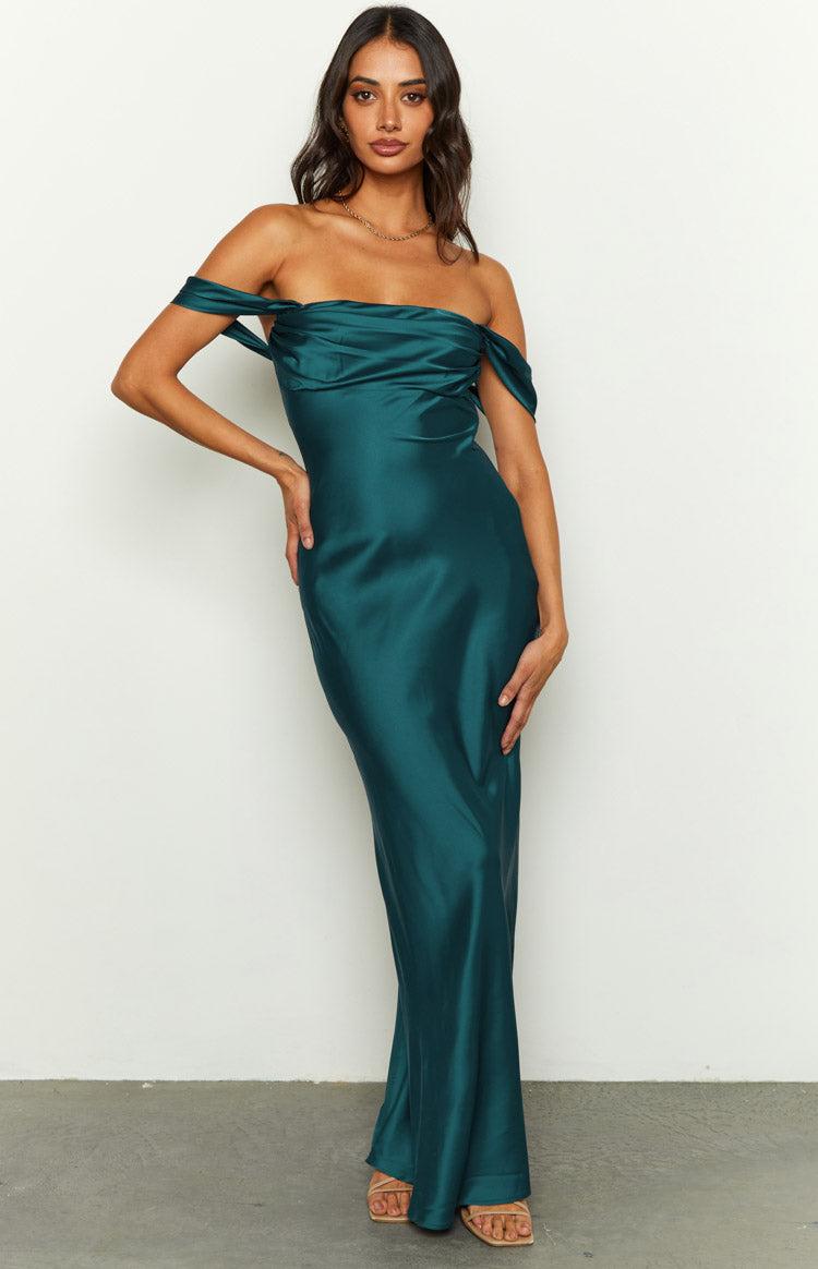 Ella Teal Off Shoulder Formal Maxi Dress Product Image