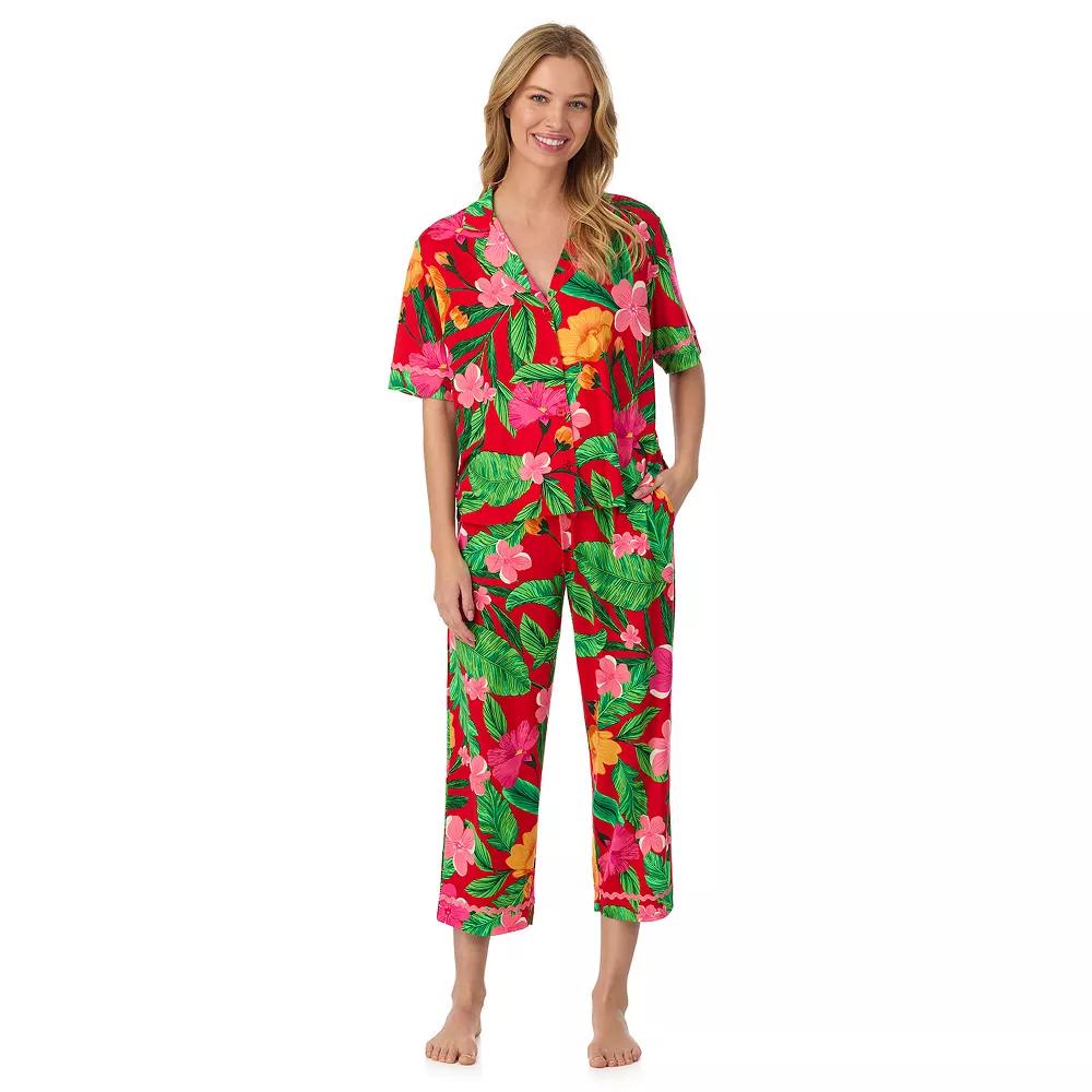 Women's Beauty Sleep Social Cozy Notch Pajama Top & Cropped Pajama Pants Pajama Set, Size: XS, Aloha Product Image