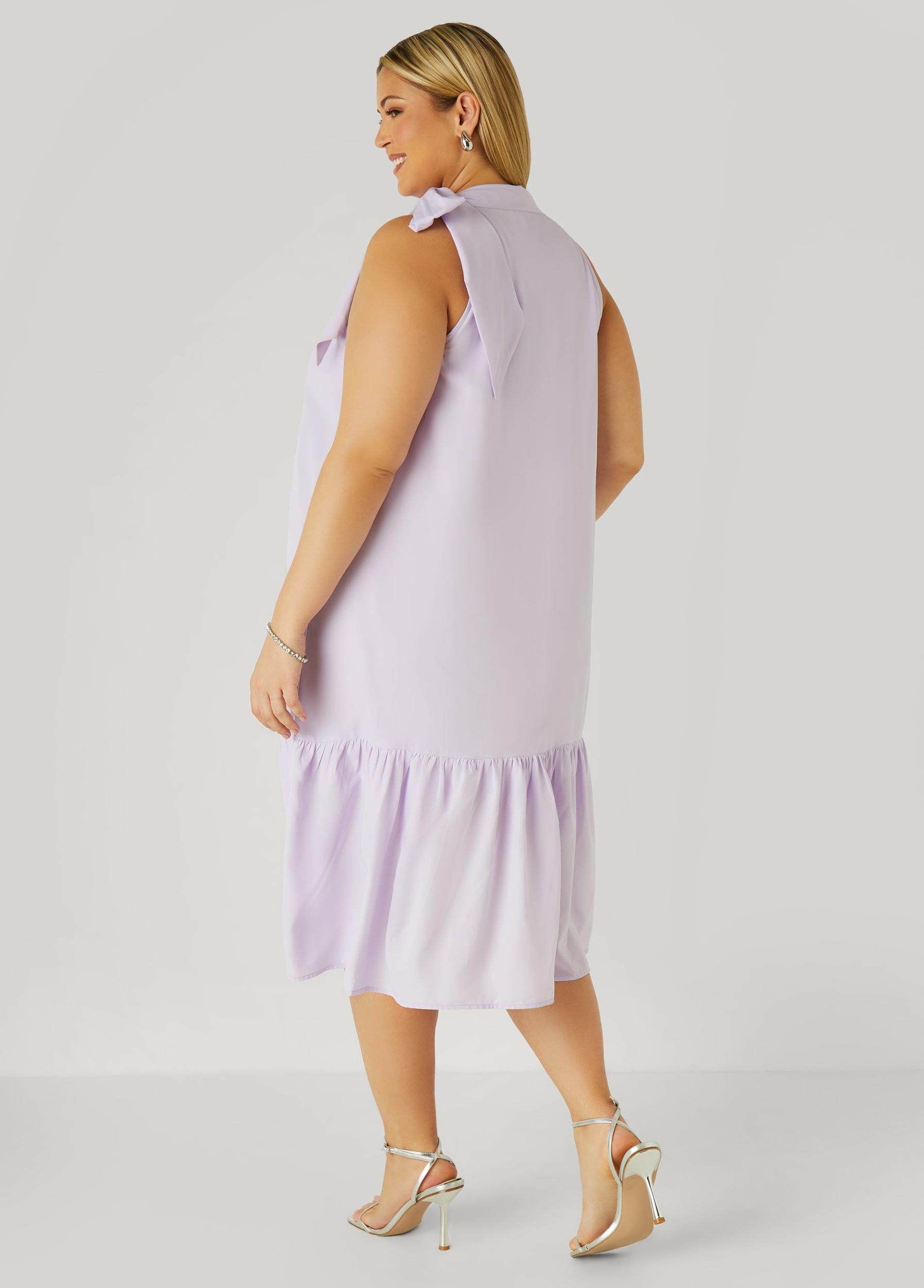 Tie Neck Flounced Midi Dress Product Image