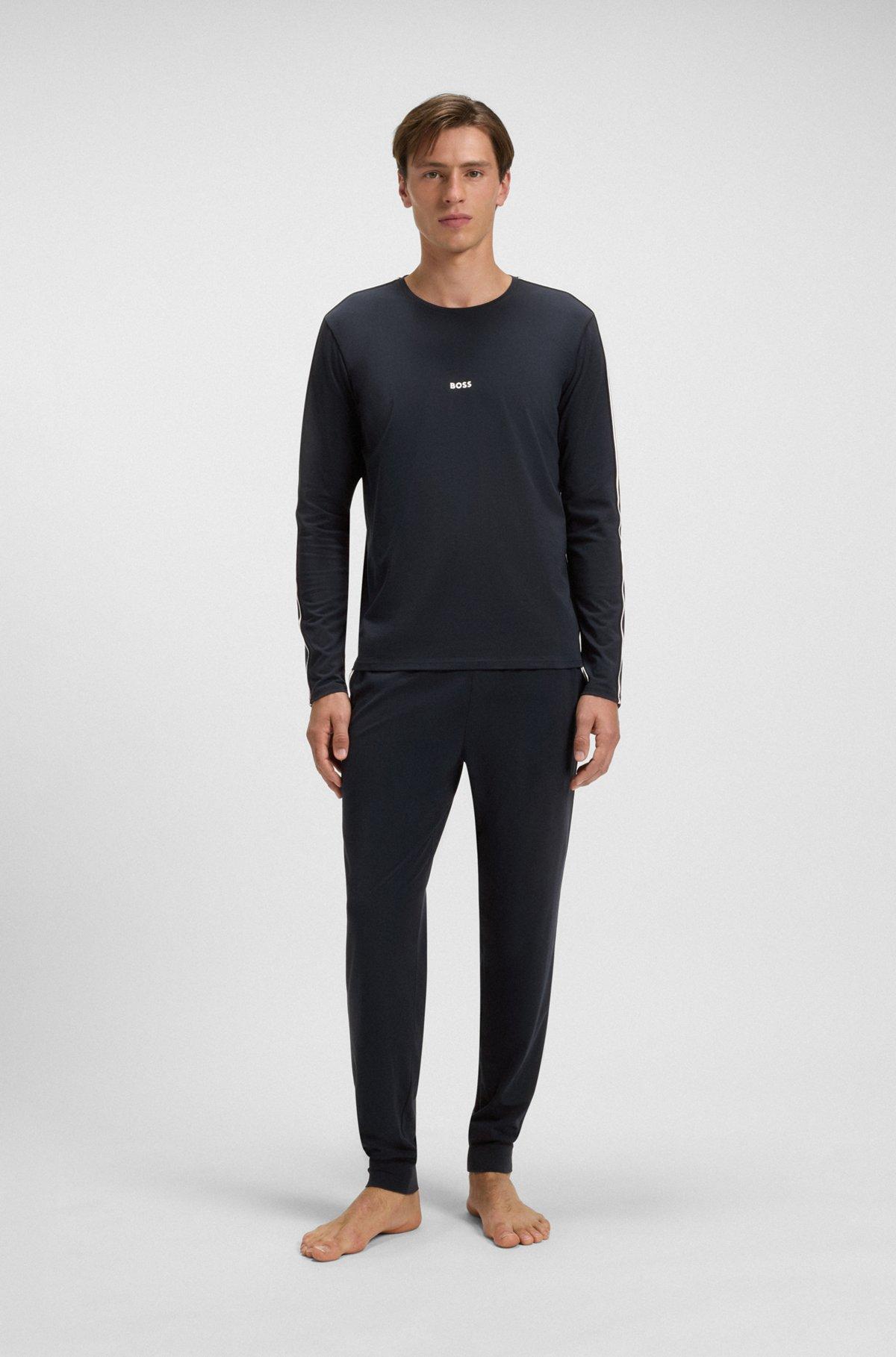 Pajama bottoms in stretch cotton with tape trims Product Image