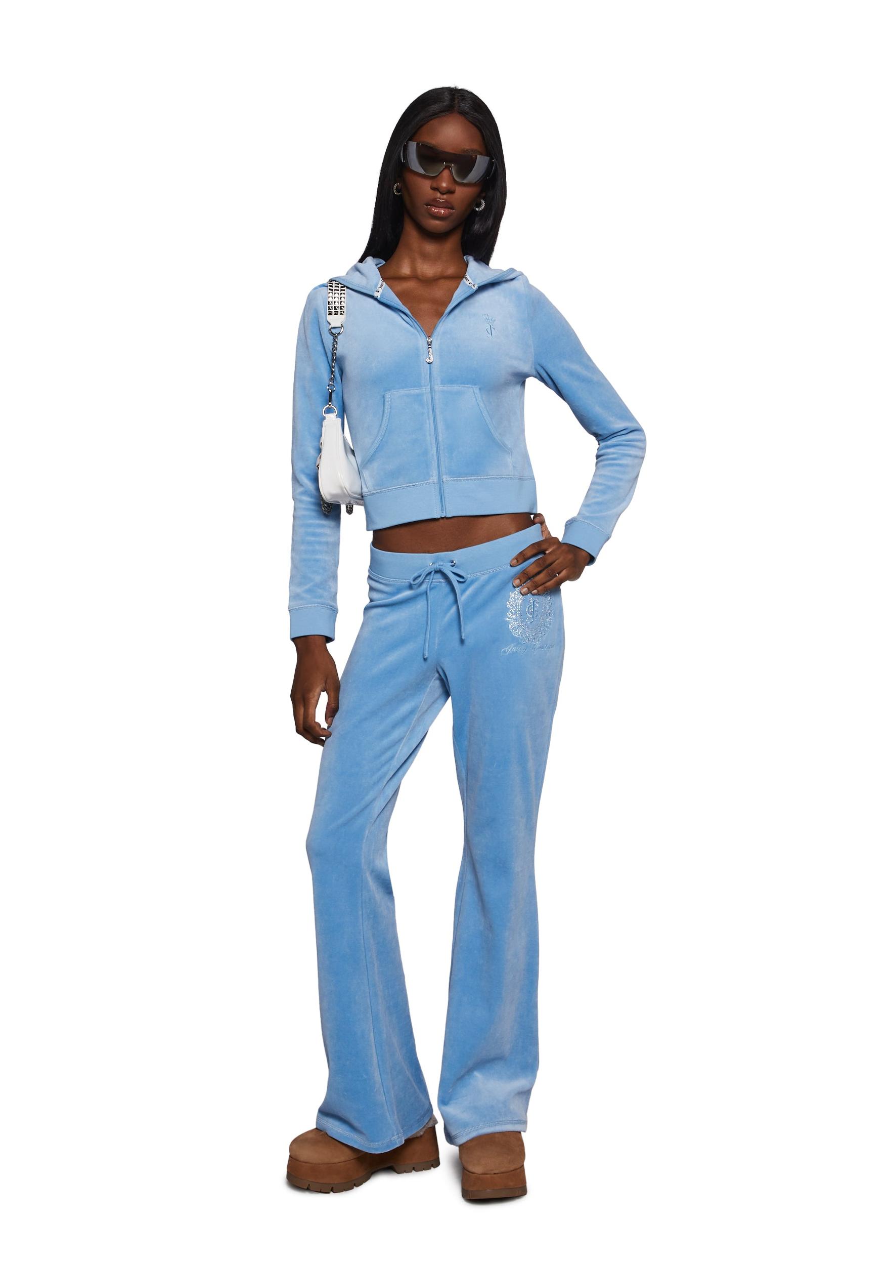 Juicy Couture Crown Heritage Cotton Velour Hoodie - Blue Product Image