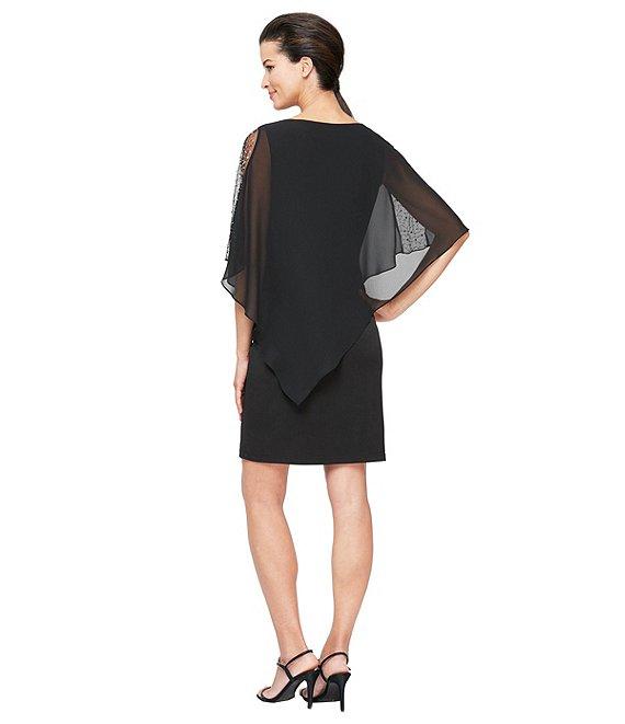 Ignite Evenings Asymmetrical Popover Round Neck Short Capelet Sleeve Embellished Sheath Dress Product Image