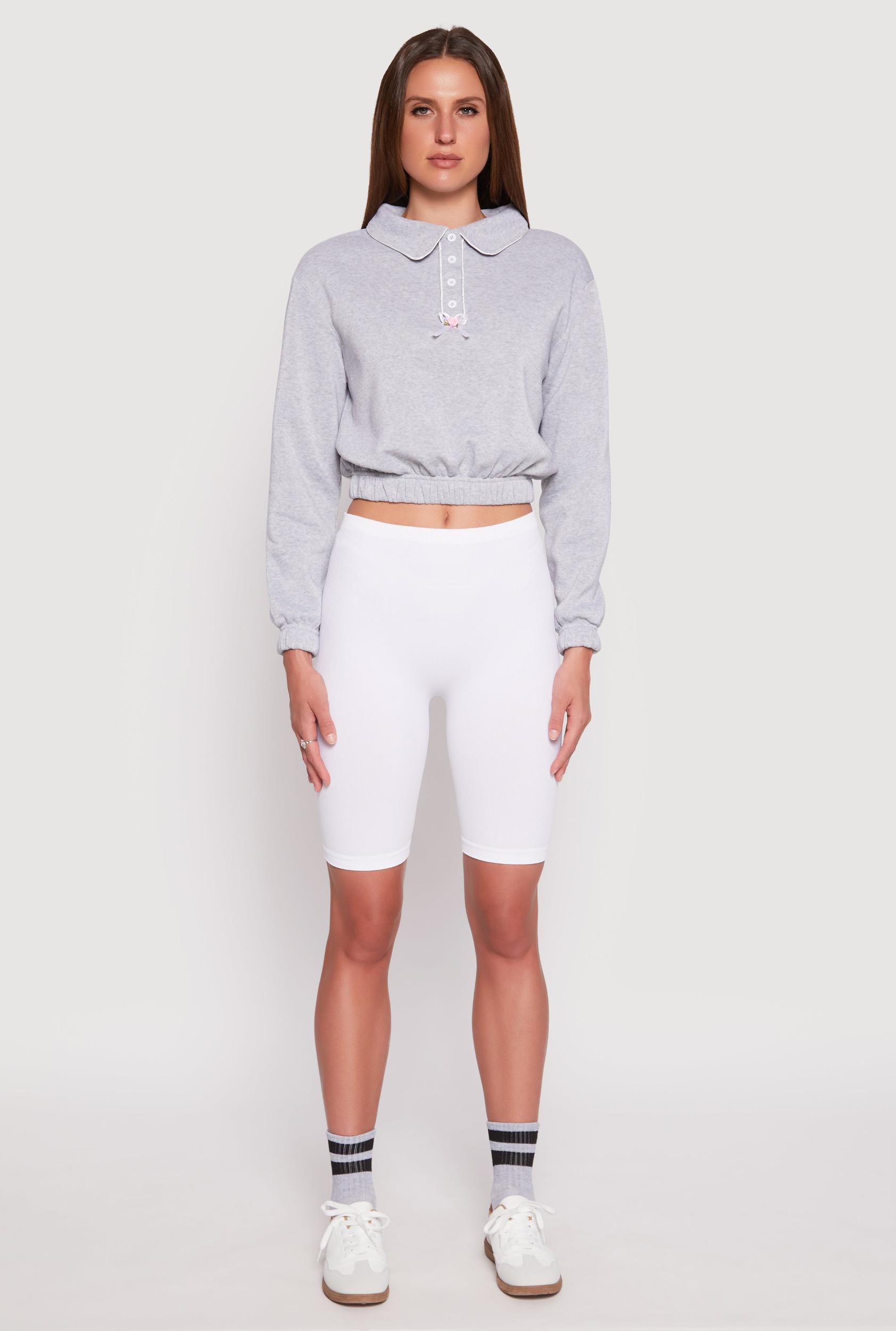 Womens Contrast Trim Collared Cropped Sweatshirt Product Image