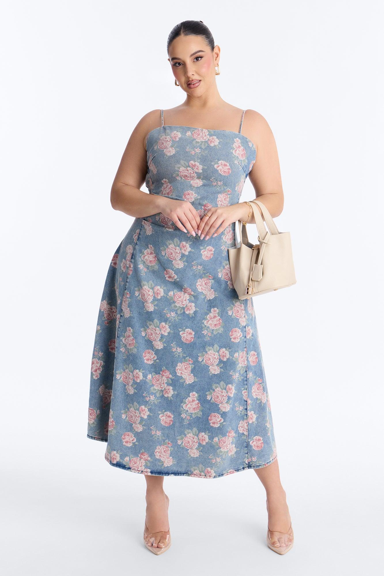 Yara Floral Denim Midi Dress - Denim Female Product Image