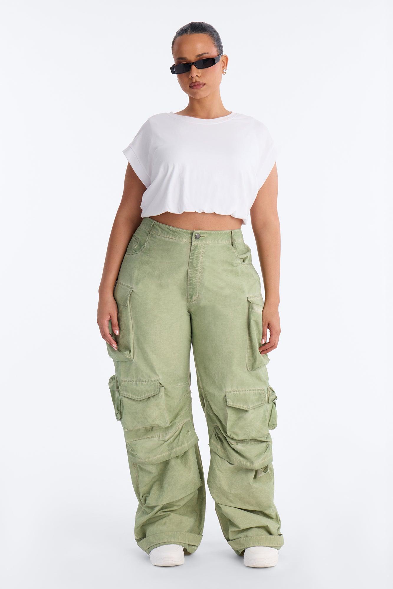 Talk It Up Oversized Cargo Pant - Sage Female Product Image
