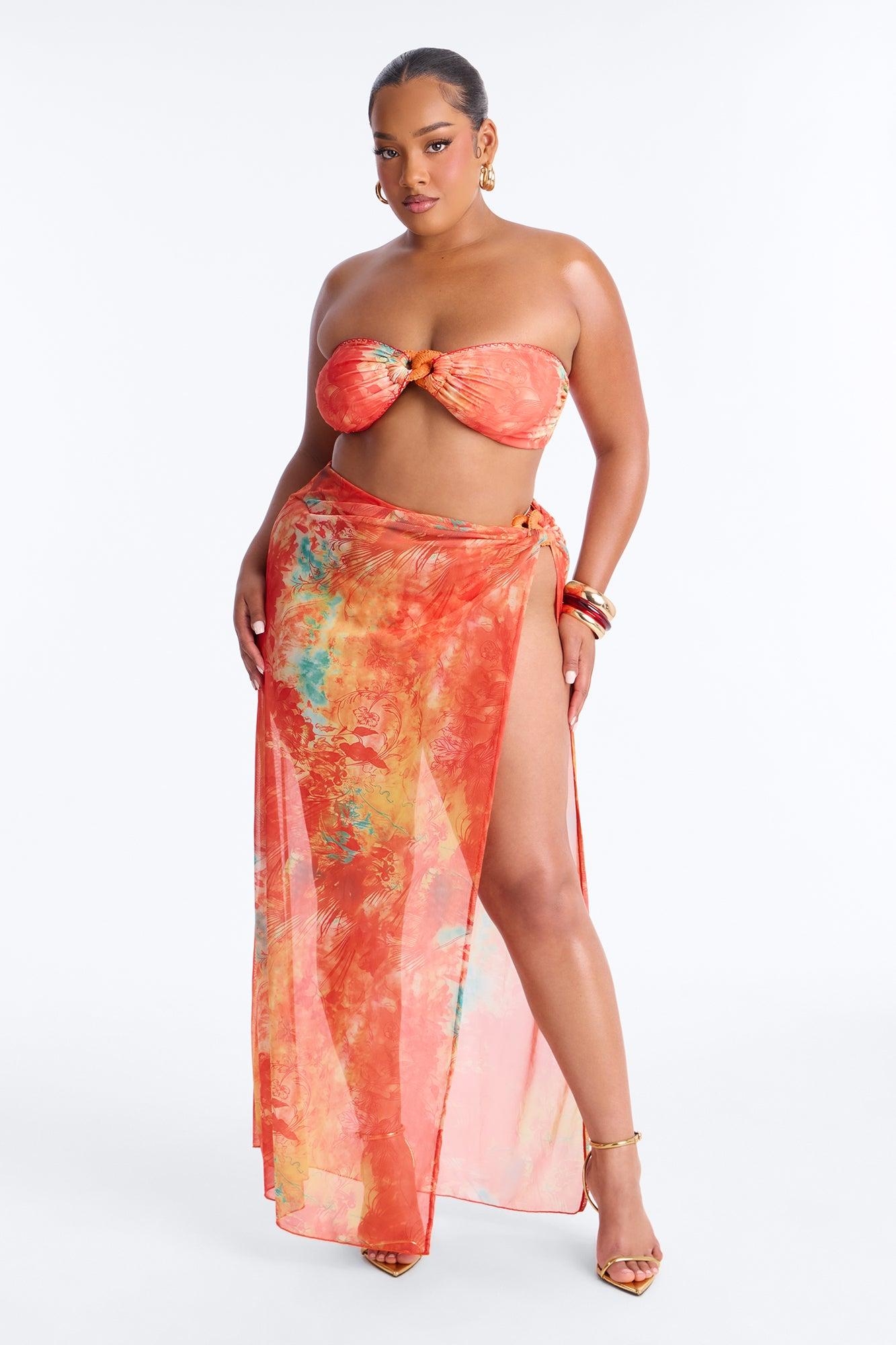 Sunset Swim 1 Piece Swimsuit & Skirt - Orange/combo Female Product Image