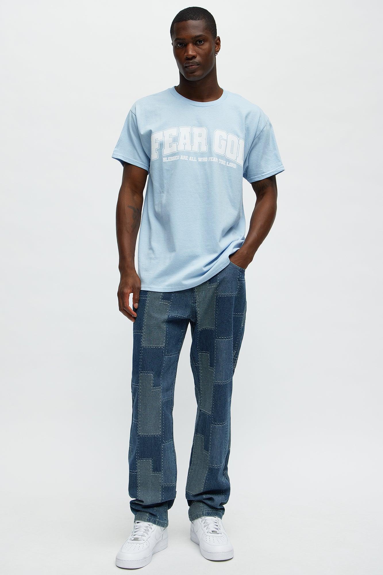 Shibori Patched Slim Jeans - Medium Blue Wash Product Image
