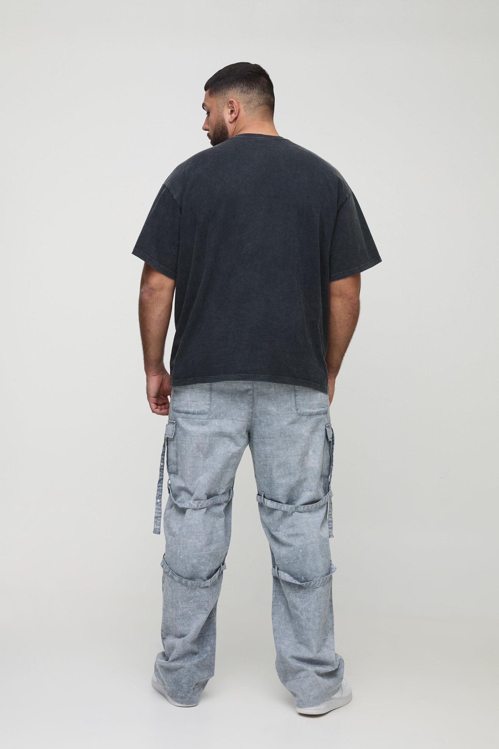 Plus Acid Wash Strappy Relaxed Fit Cargo Pants | boohooMAN USA Product Image