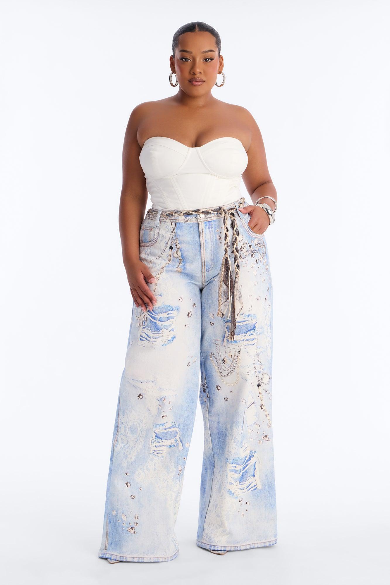 Marlowe Mid Rise Belted Wide Leg Pant 34″ - Blue/combo Female Product Image