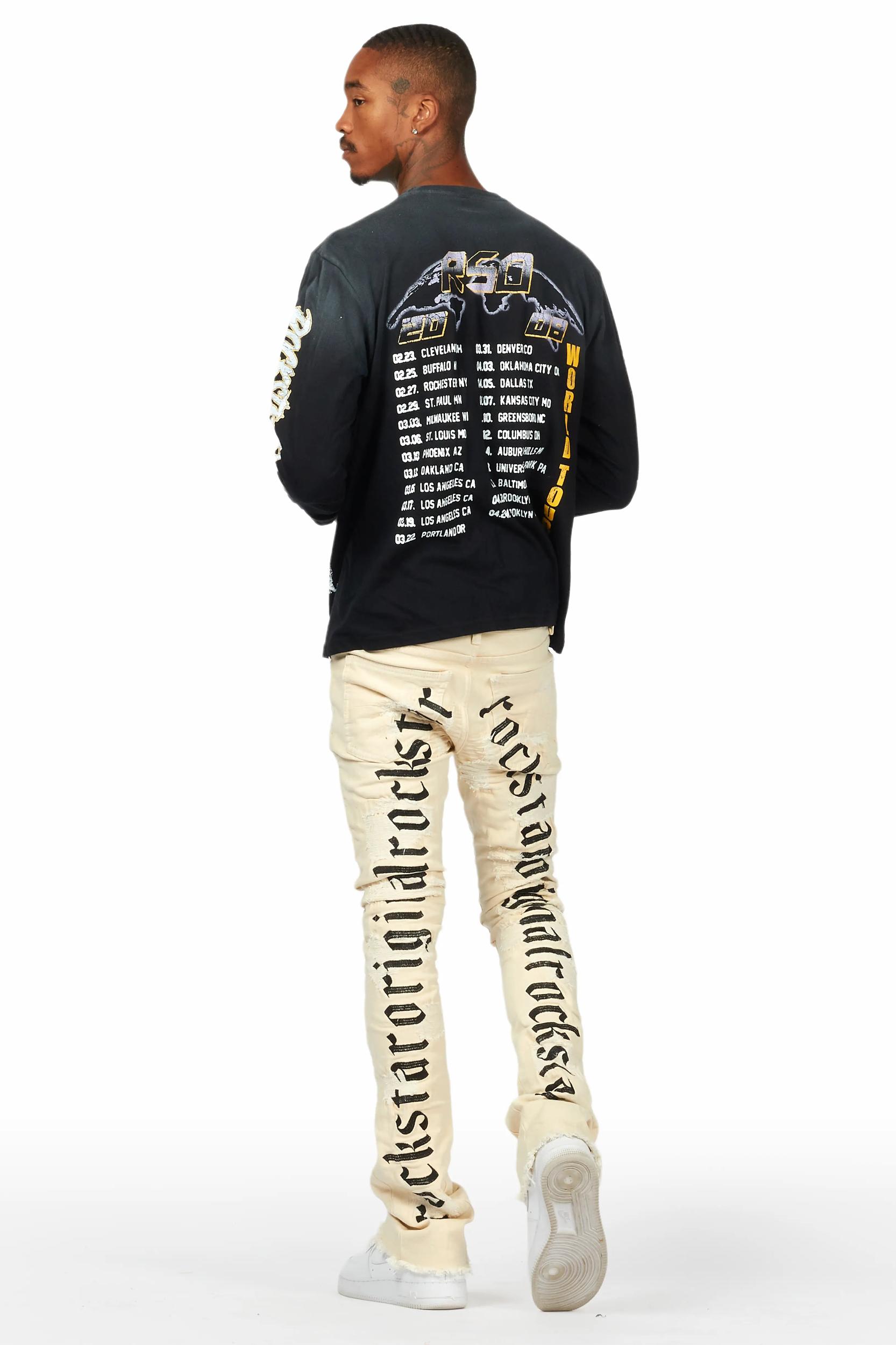 Sigmund Beige Stacked Flare Jean Male Product Image