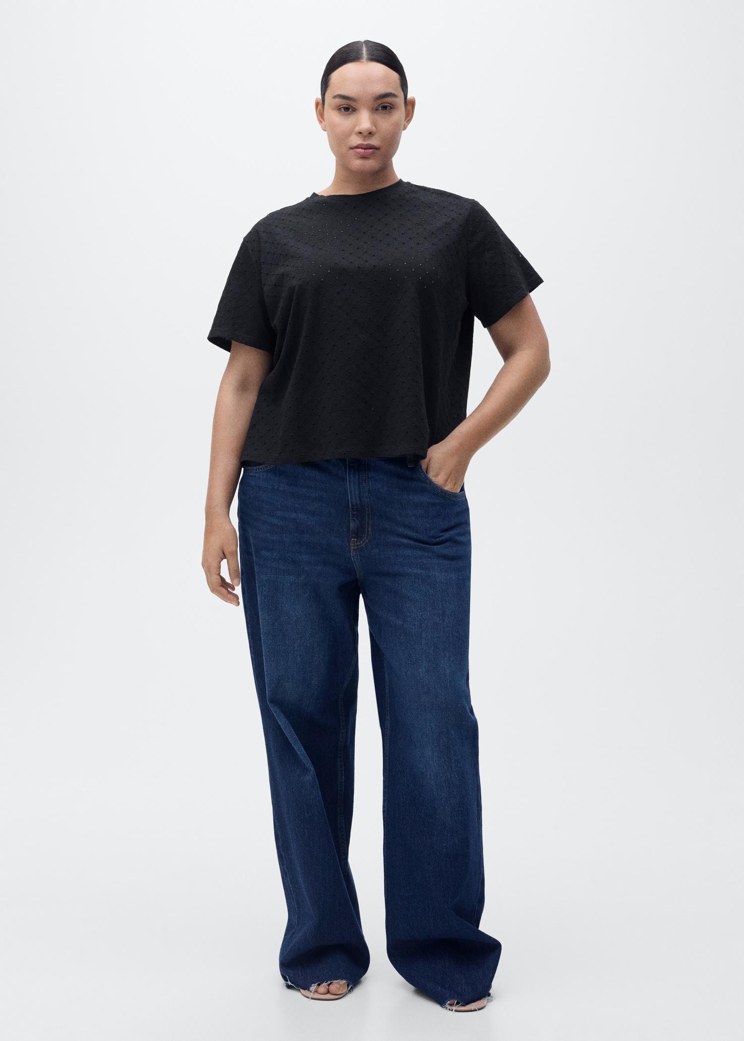 Embroidered openwork t-shirt - Women | MANGO USA Product Image