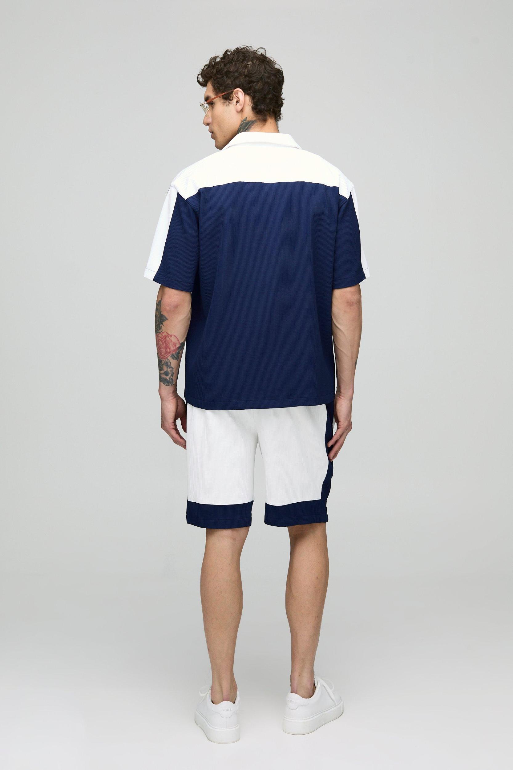 Oversized Pleated Short Sleeve Panel Shirt & Short Set | boohooMAN USA Product Image