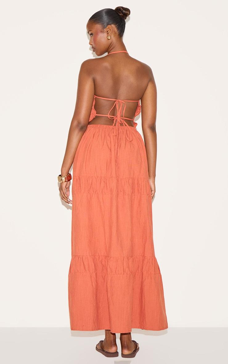 Rust Ruched Backless Strappy Maxi Dress Product Image
