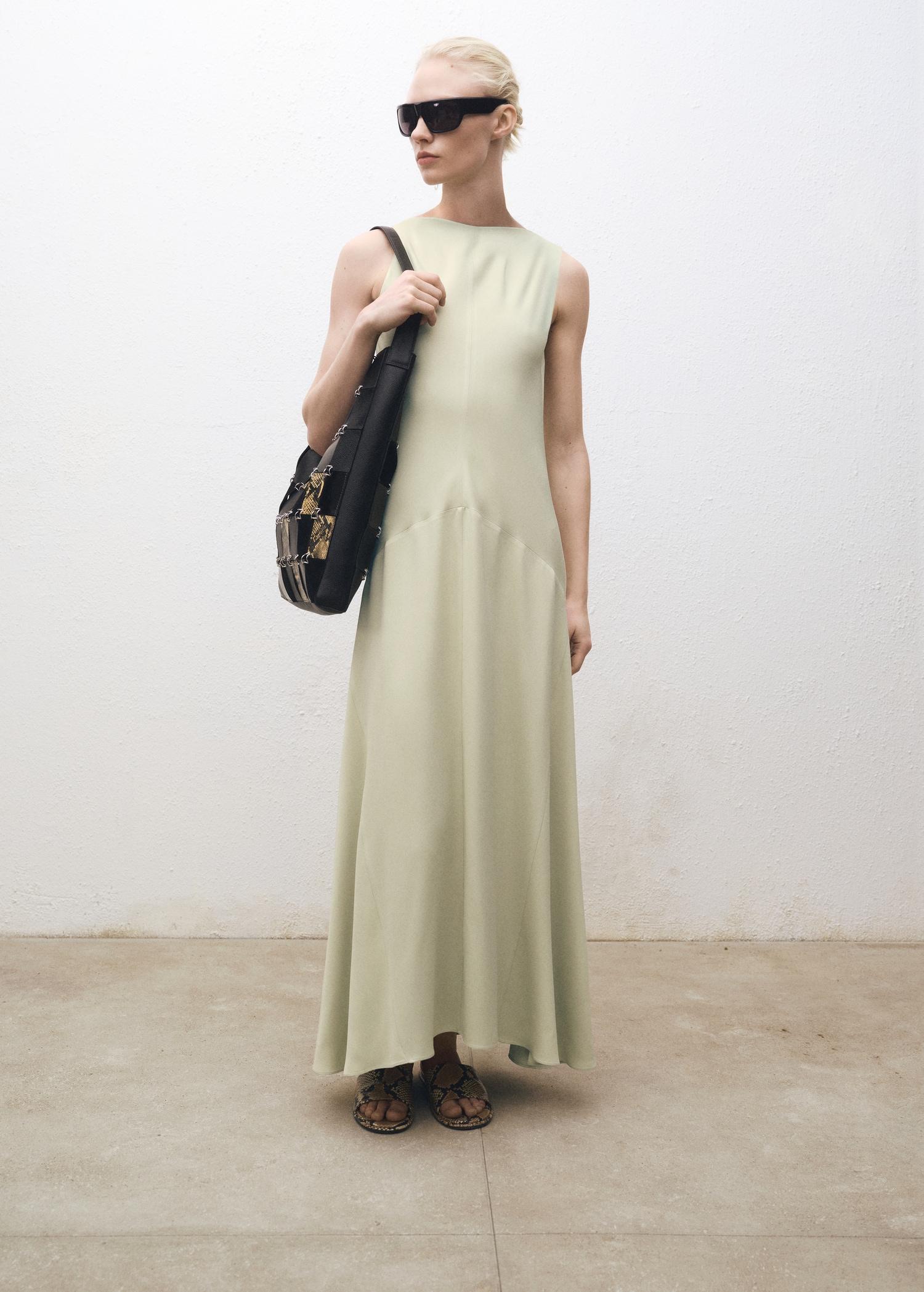 Satin dress with back opening - Women | MANGO USA Product Image