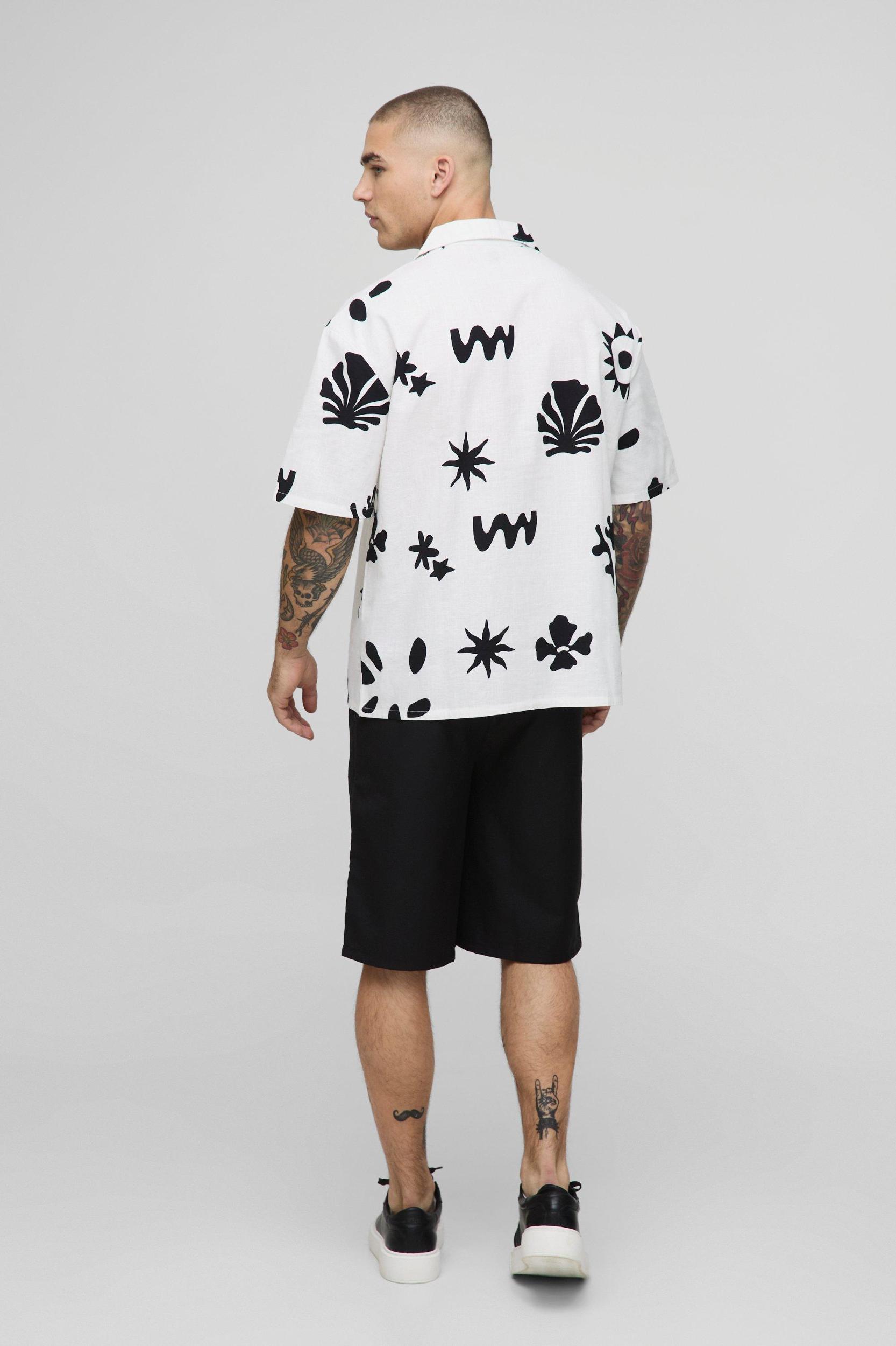 Oversized Abstract Print Revere Shirt | boohooMAN USA Product Image