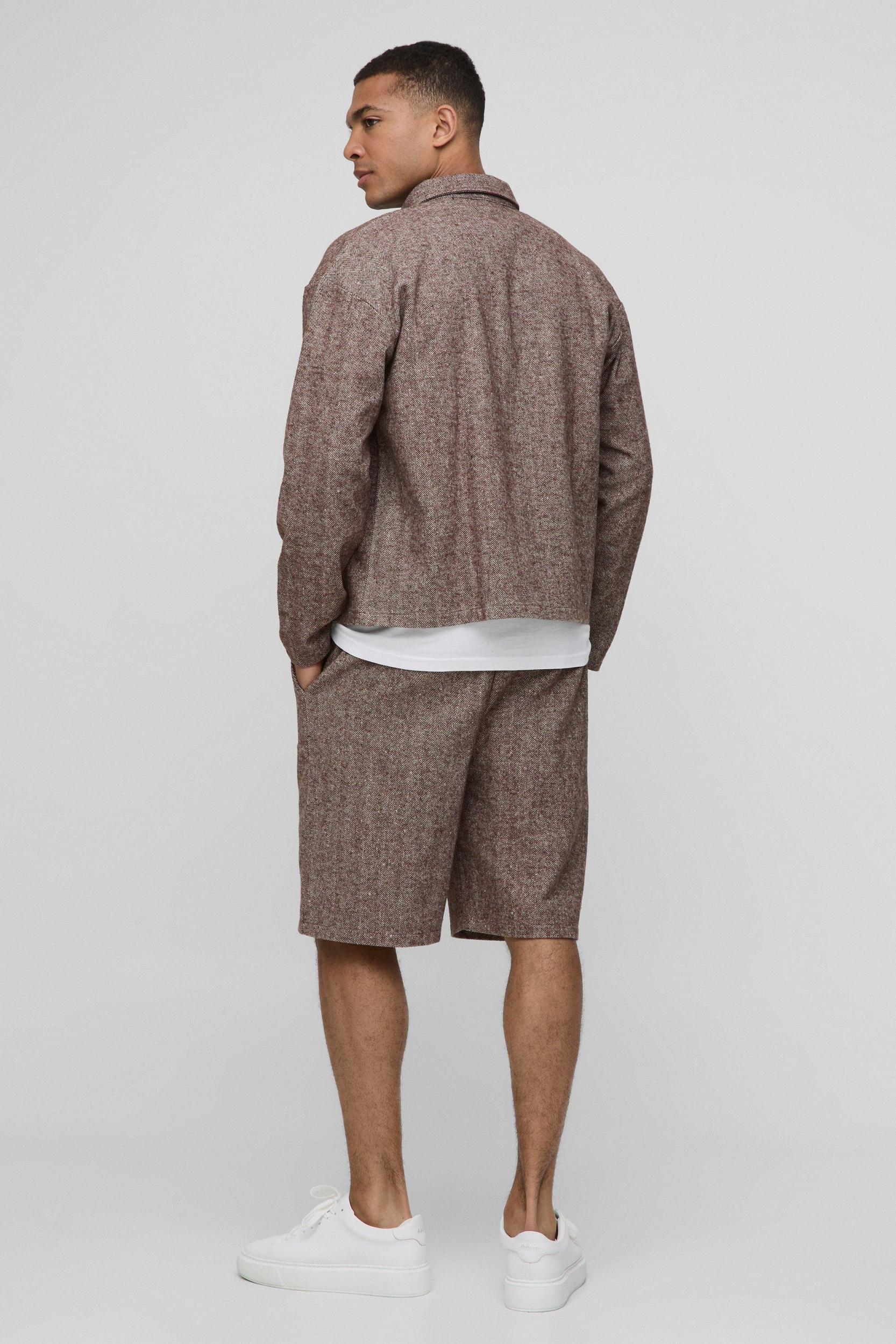 Herringbone Oversized Shirt & Relaxed Short Set | boohooMAN USA Product Image