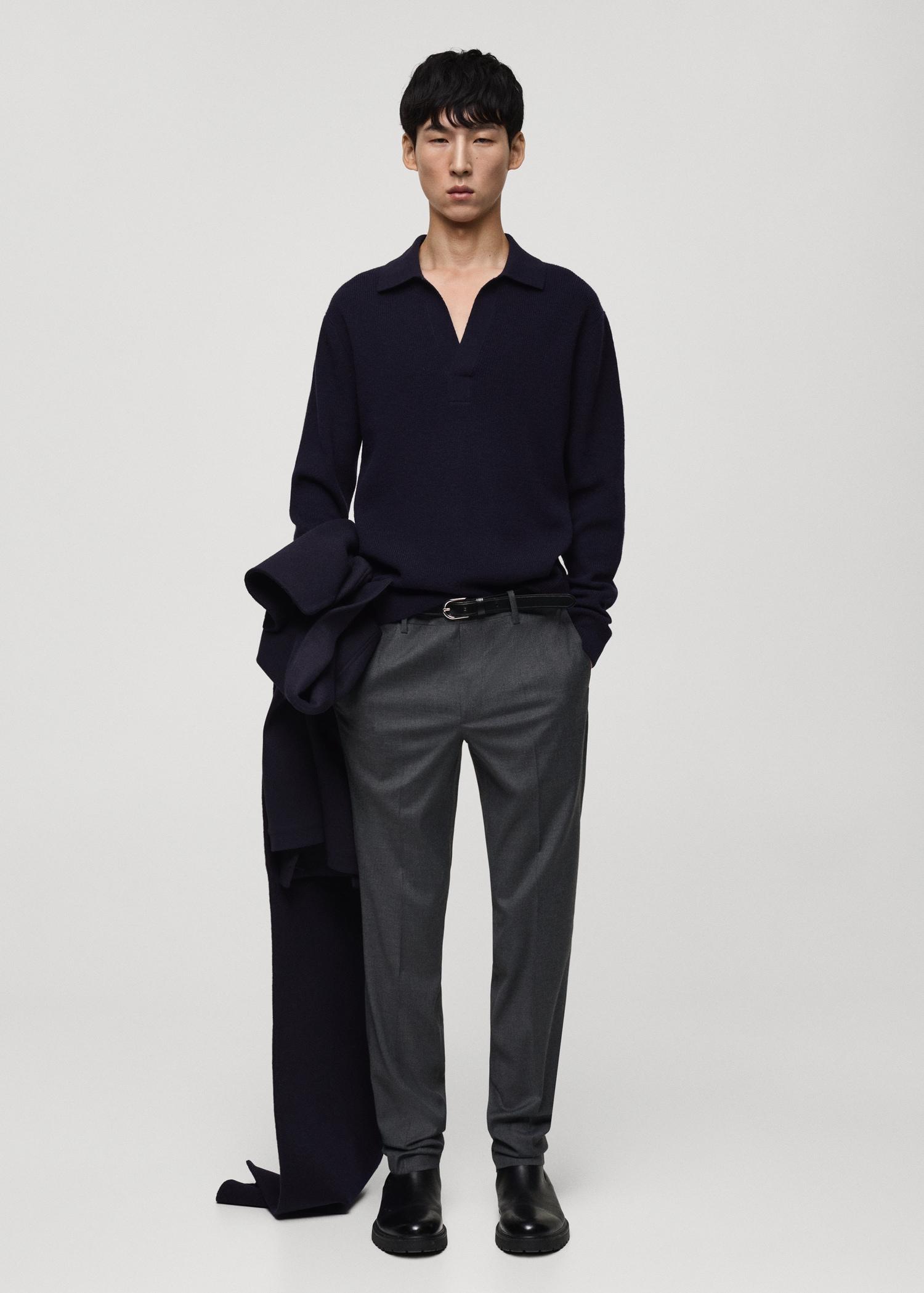 Knitted wool blend polo sweater - Men | MANGO USA Product Image