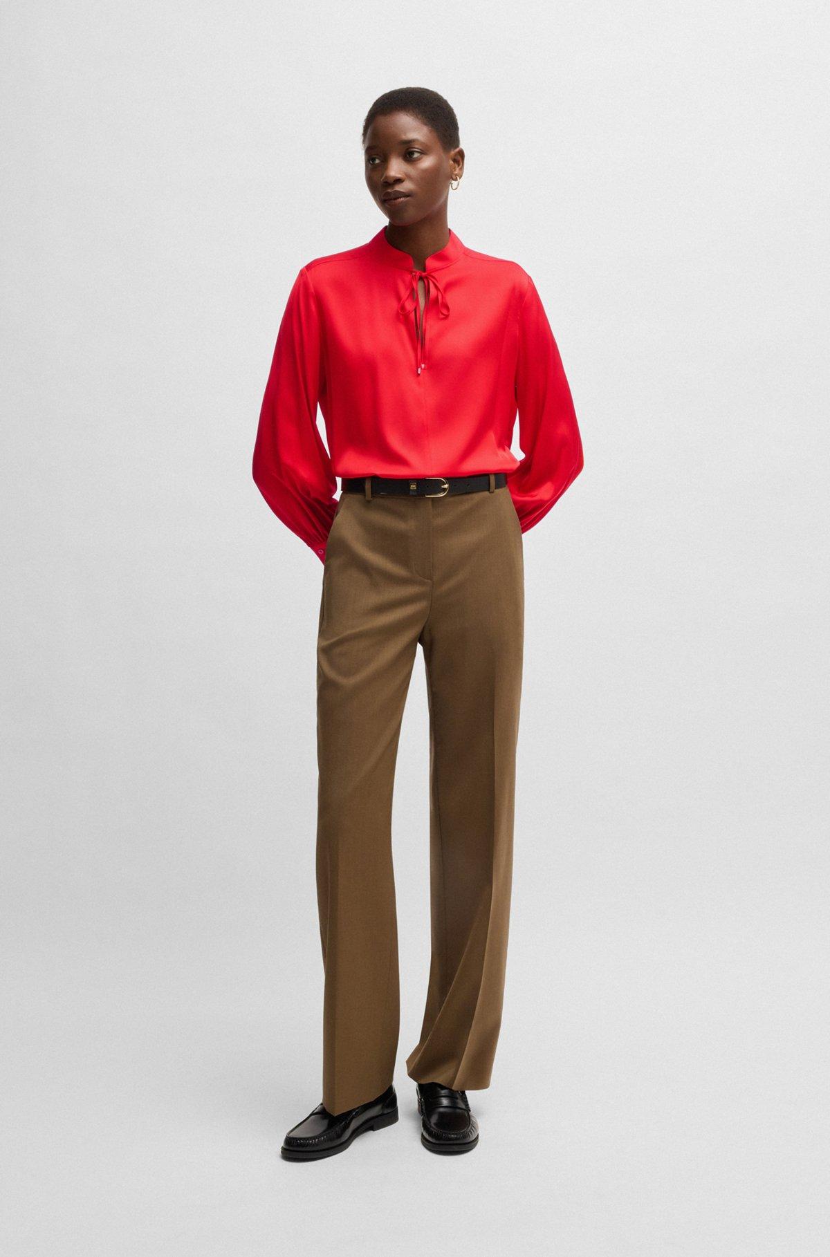 Relaxed-fit blouse in stretch silk with keyhole neckline Product Image