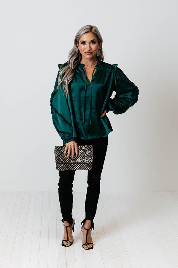 Prosecco And Poise Satin Top In Hunter Green Product Image