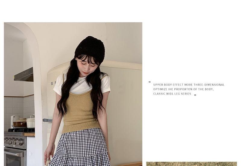 High Rise Plaid Midi A-Line Skirt Product Image