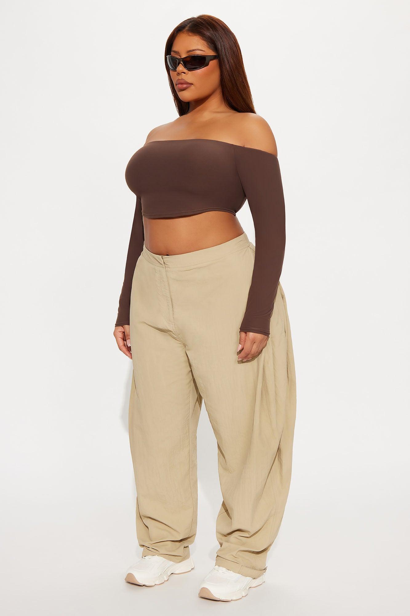 Second Skin Off Shoulder Cropped Top - Chocolate Female Product Image