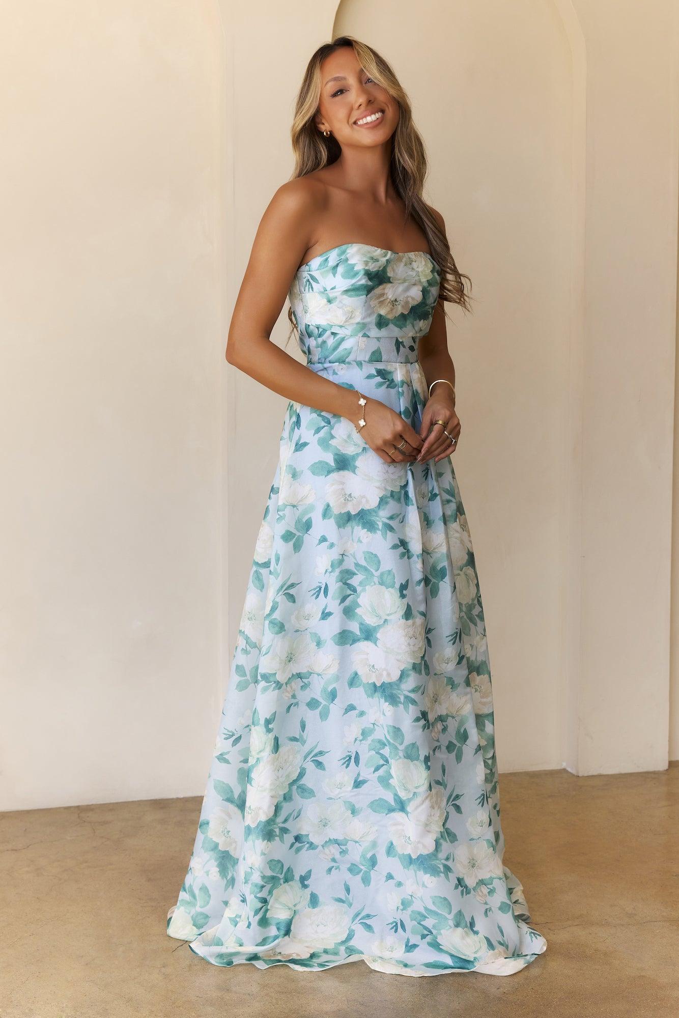 Elegant Essence Strapless Maxi Dress Blue Product Image