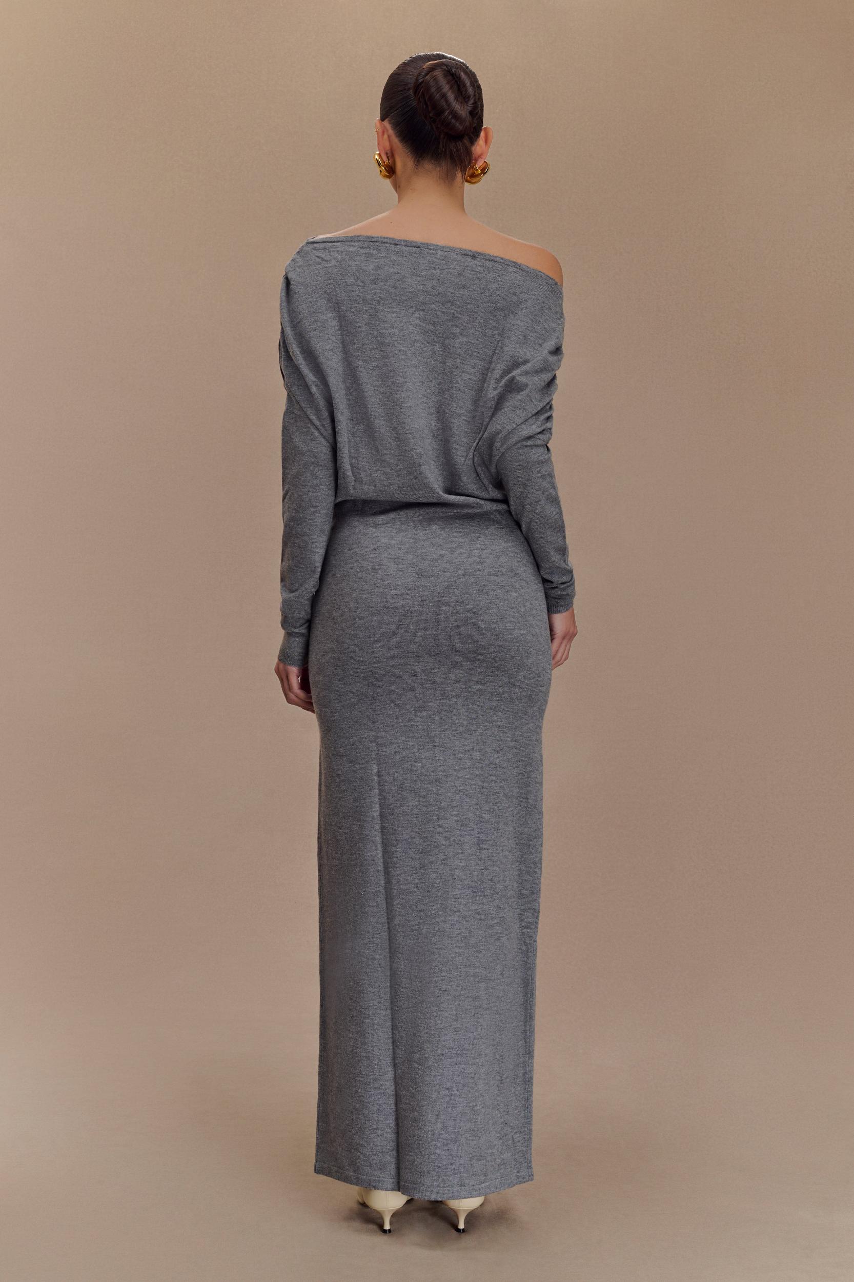 Jessie Cowl Neck Knit Midi Dress - Charcoal Marle Product Image