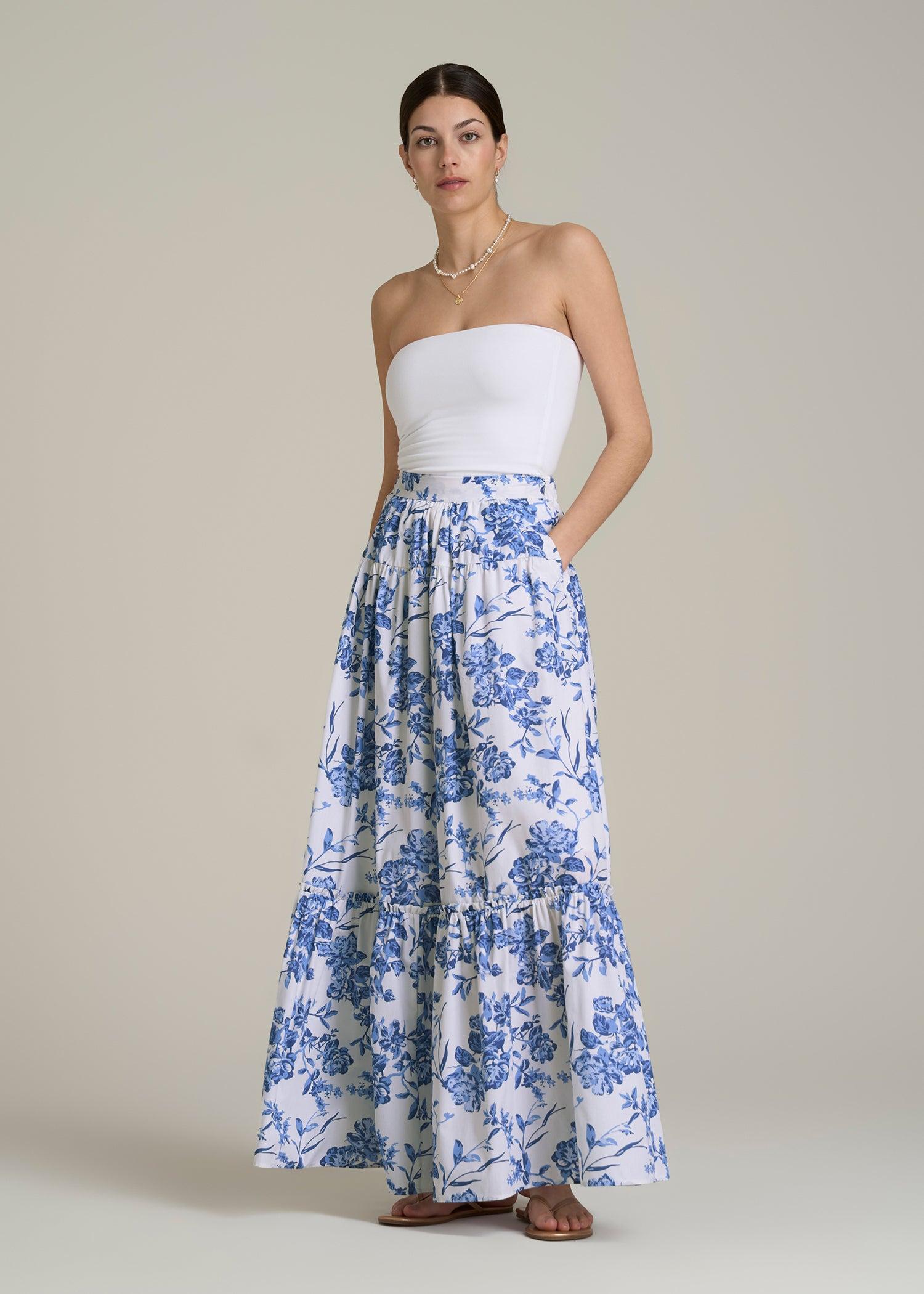 Tiered Cotton Maxi Skirt for Tall Women in Floral Bloom Female Product Image