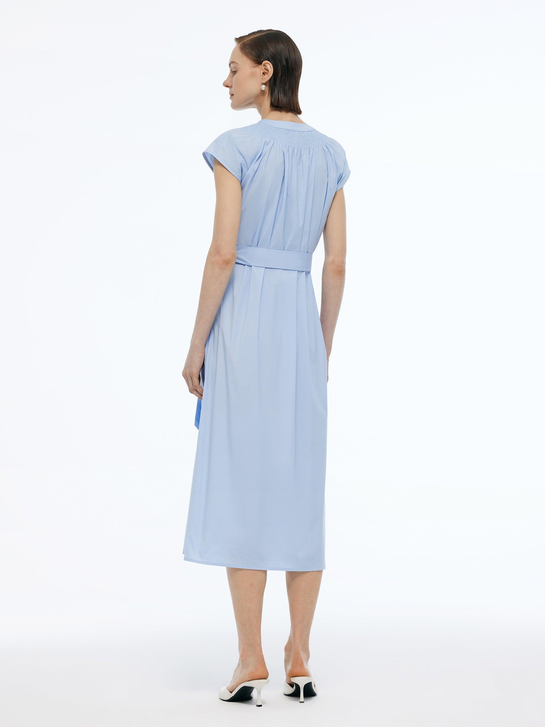 Cap Sleeve Women Tie Belt Midi Dress Product Image