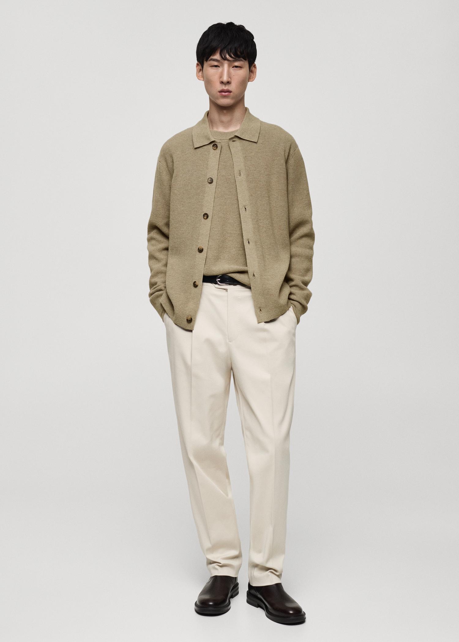 Wool blend polo cardigan - Men | MANGO USA Product Image