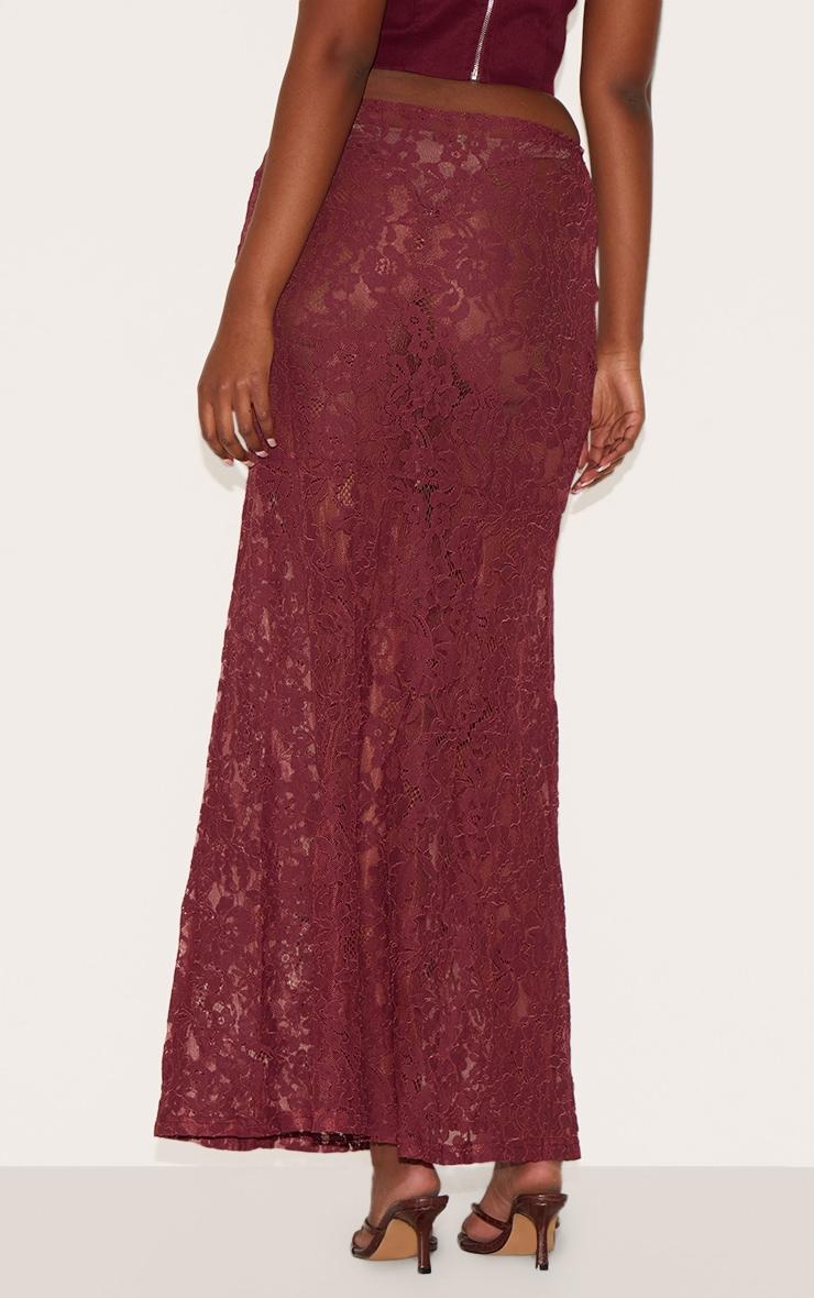 Plum Floral Lace Sheer Maxi Skirt Product Image