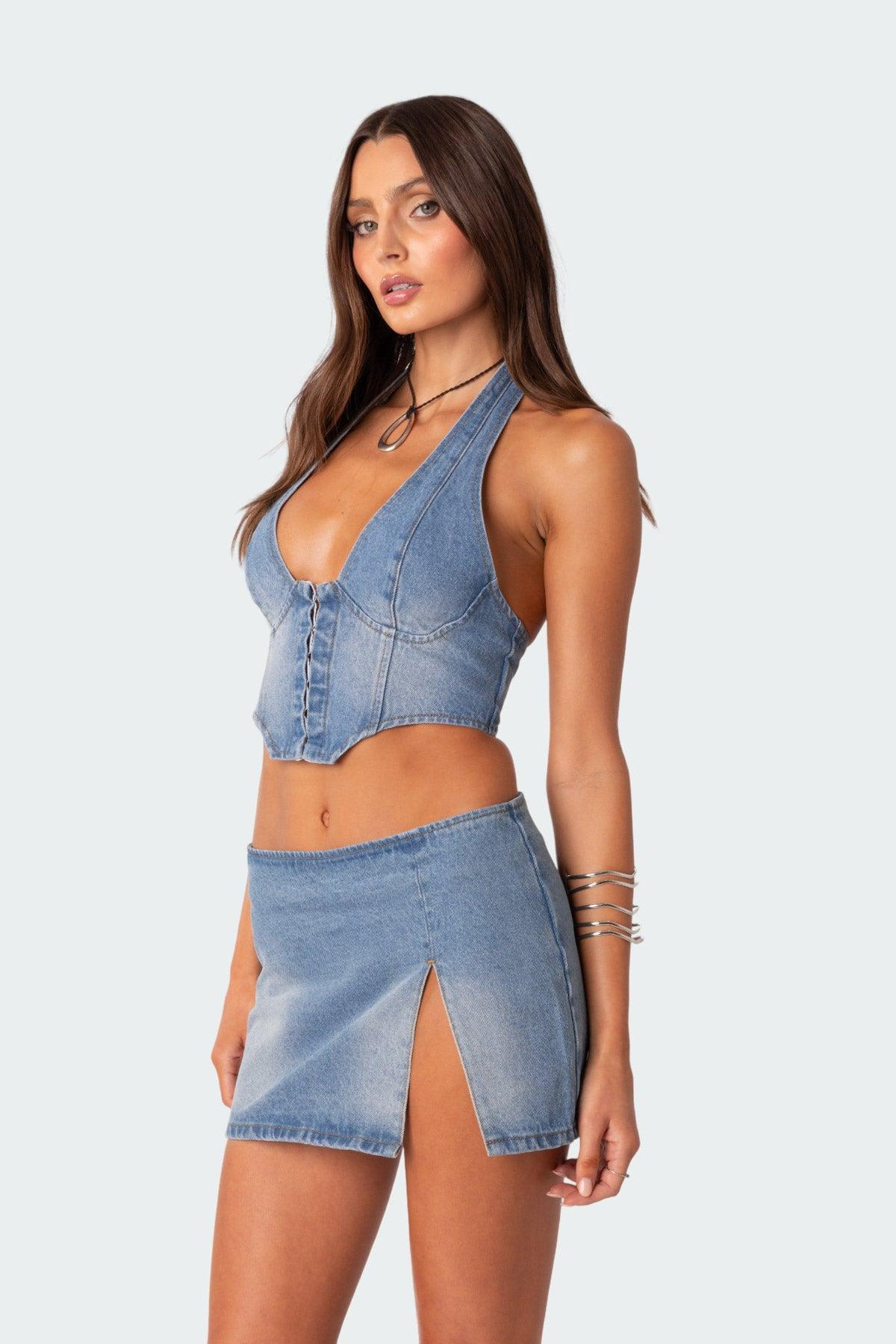 Katrina Lace Up Denim Corset Product Image