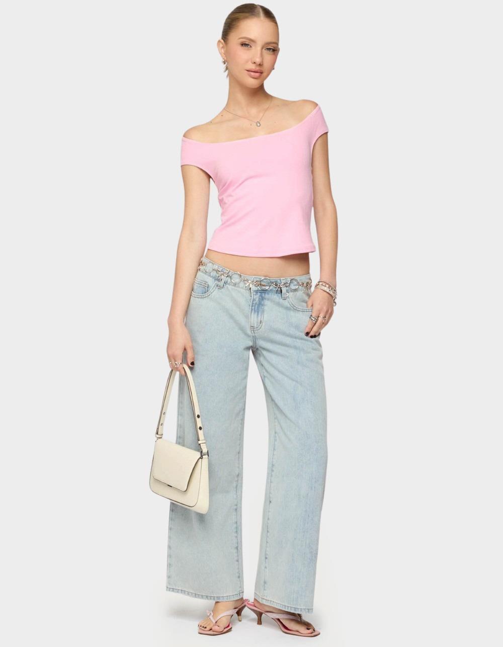 EDIKTED Mikkey Cut Out Off Shoulder Top - LIGHT PINK Product Image